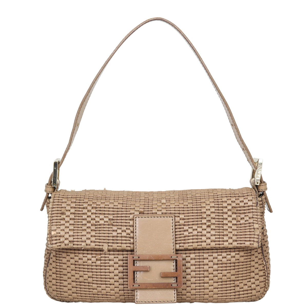 Fendi Woven Leather Baguette Bag Front

