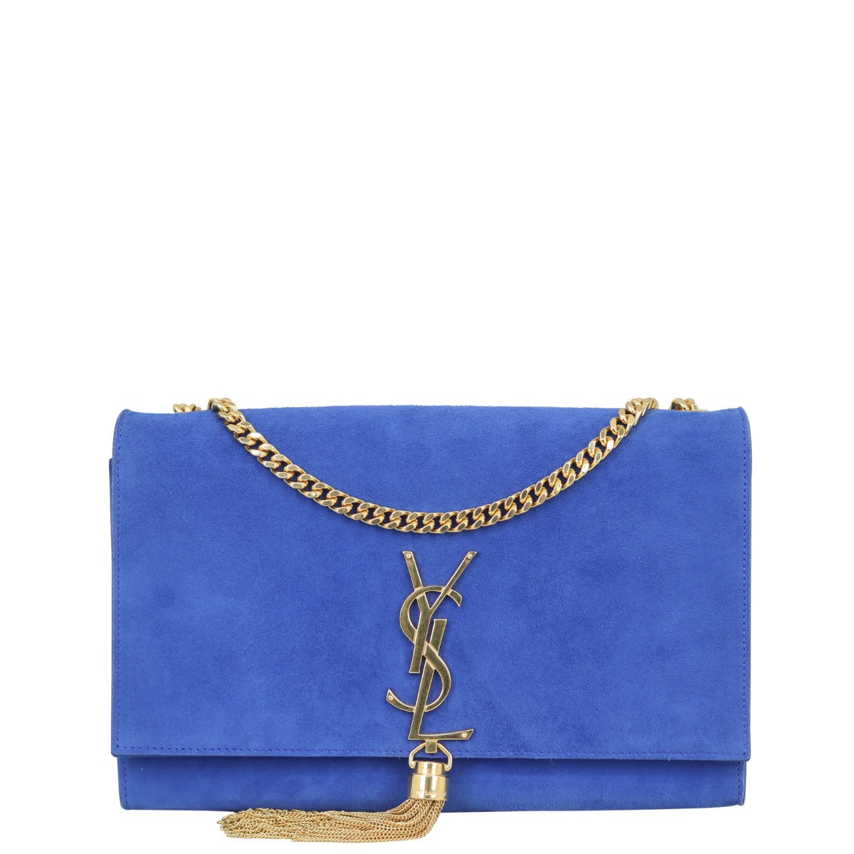 Saint Laurent Kate Tassel Chain Bag Medium Suede Front showing strap