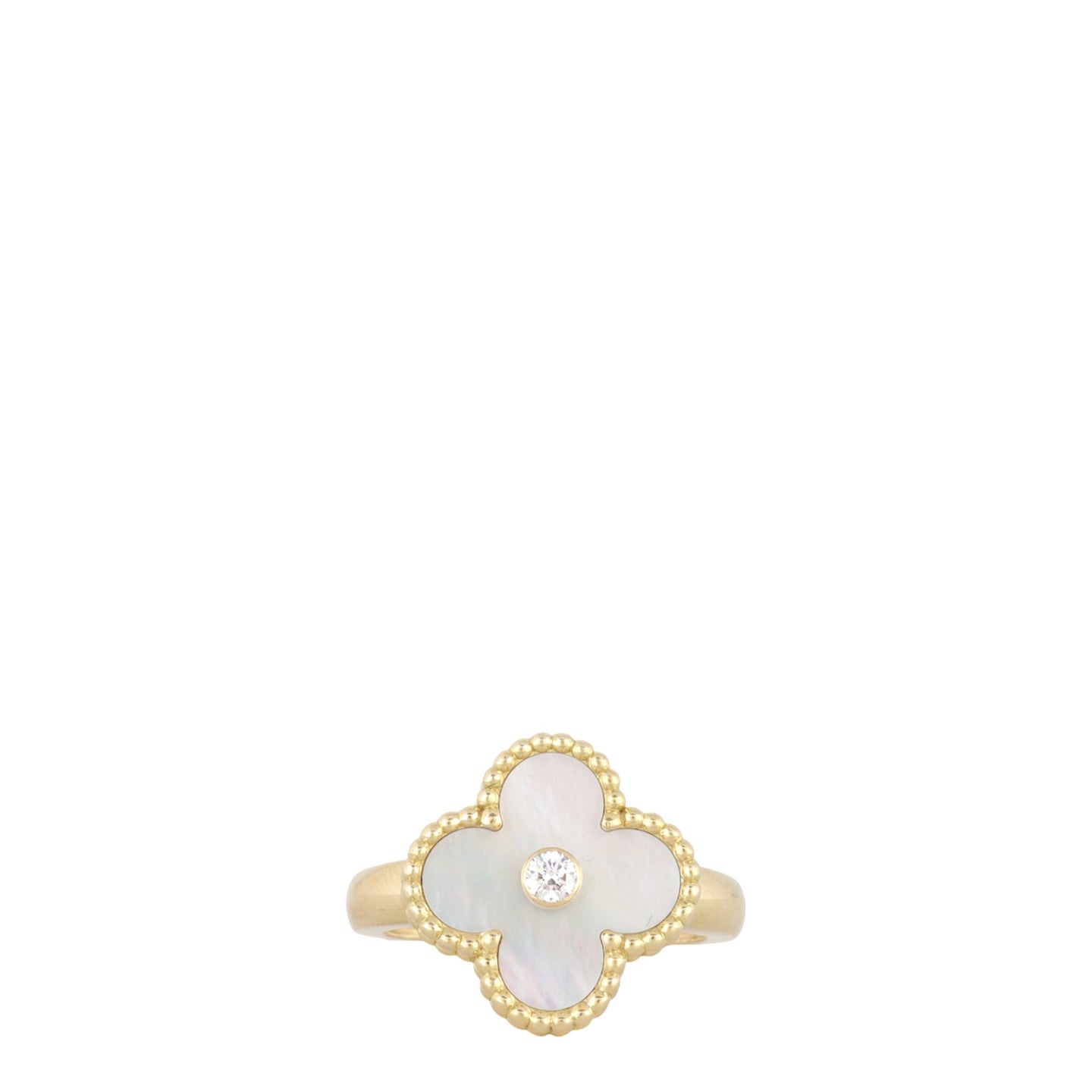 Van Cleef & Arpels Vintage Alhambra Mother of Pearl Diamond 18k Yellow Gold Ring