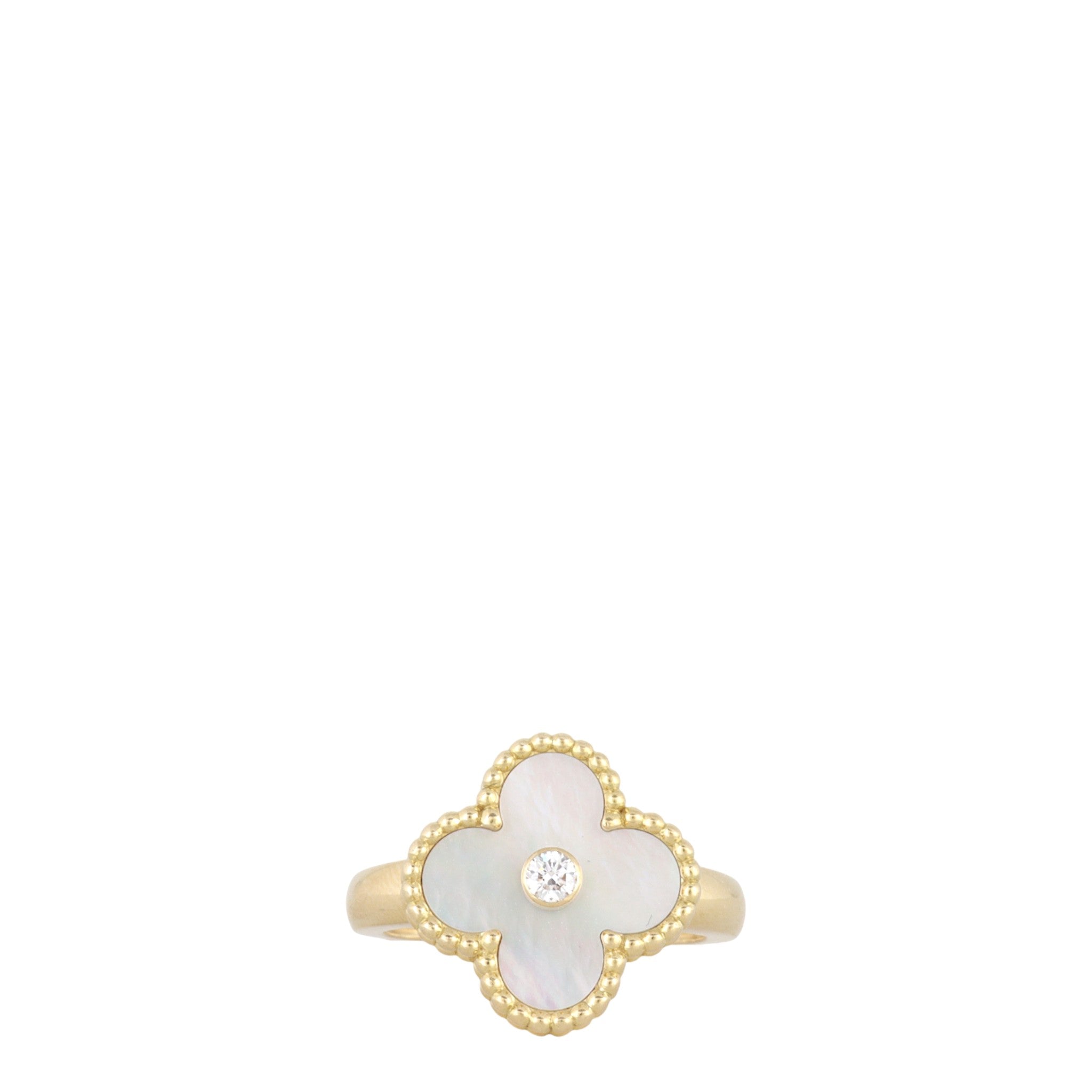 Van Cleef & Arpels Vintage Alhambra Mother of Pearl Diamond 18k Yellow Gold Ring