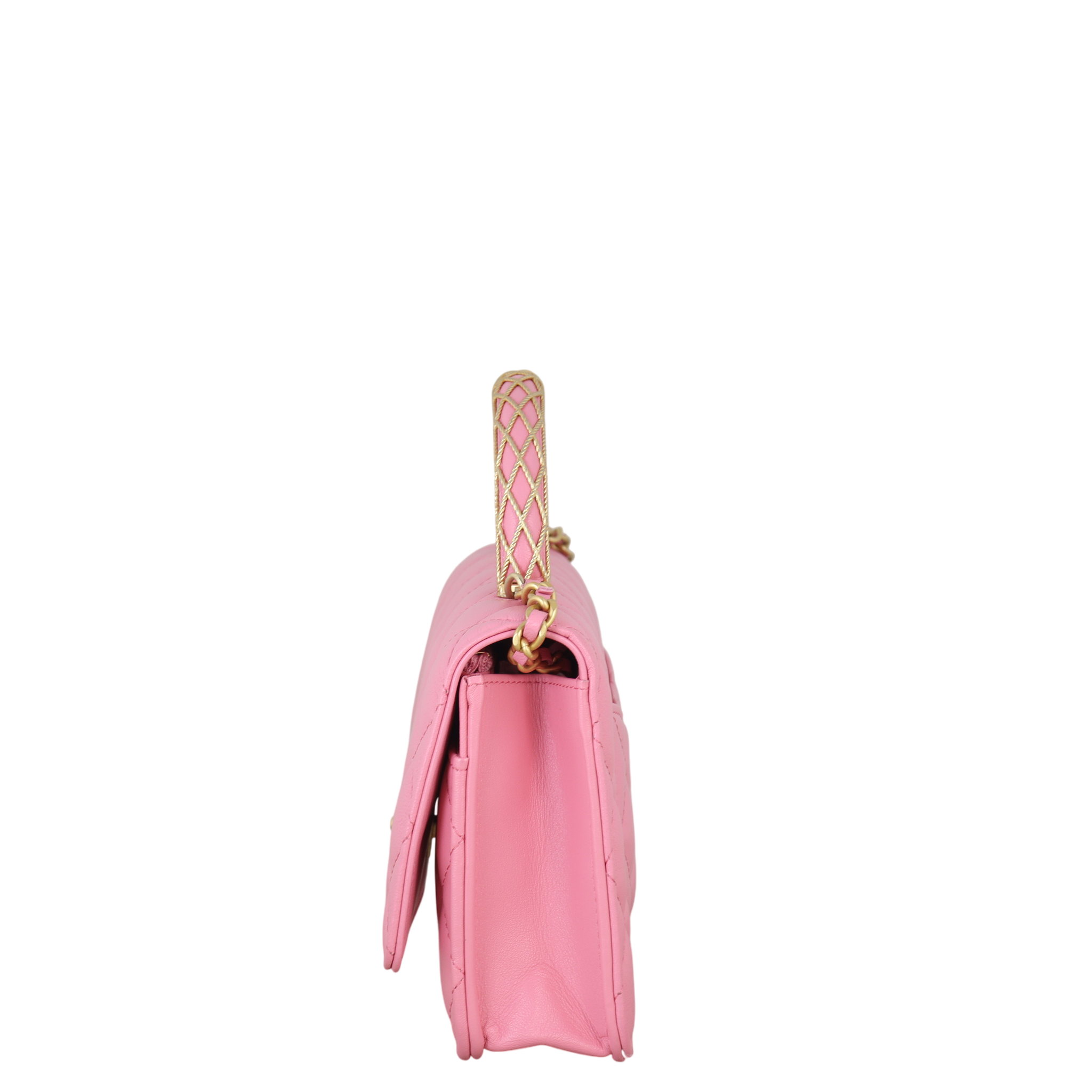 Chanel Metal Quilted Top Handle Wallet on Chain