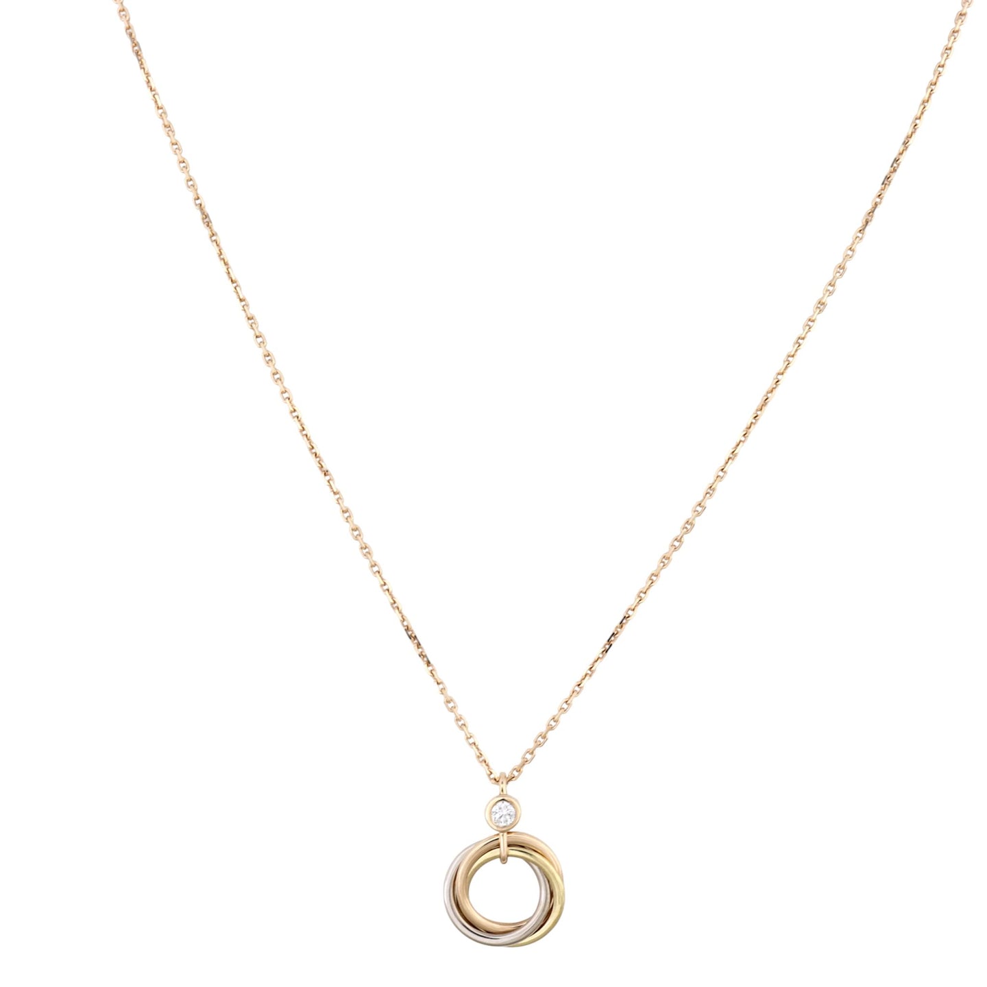Cartier Trinity Diamond 18k Yellow, White & Rose Gold Necklace