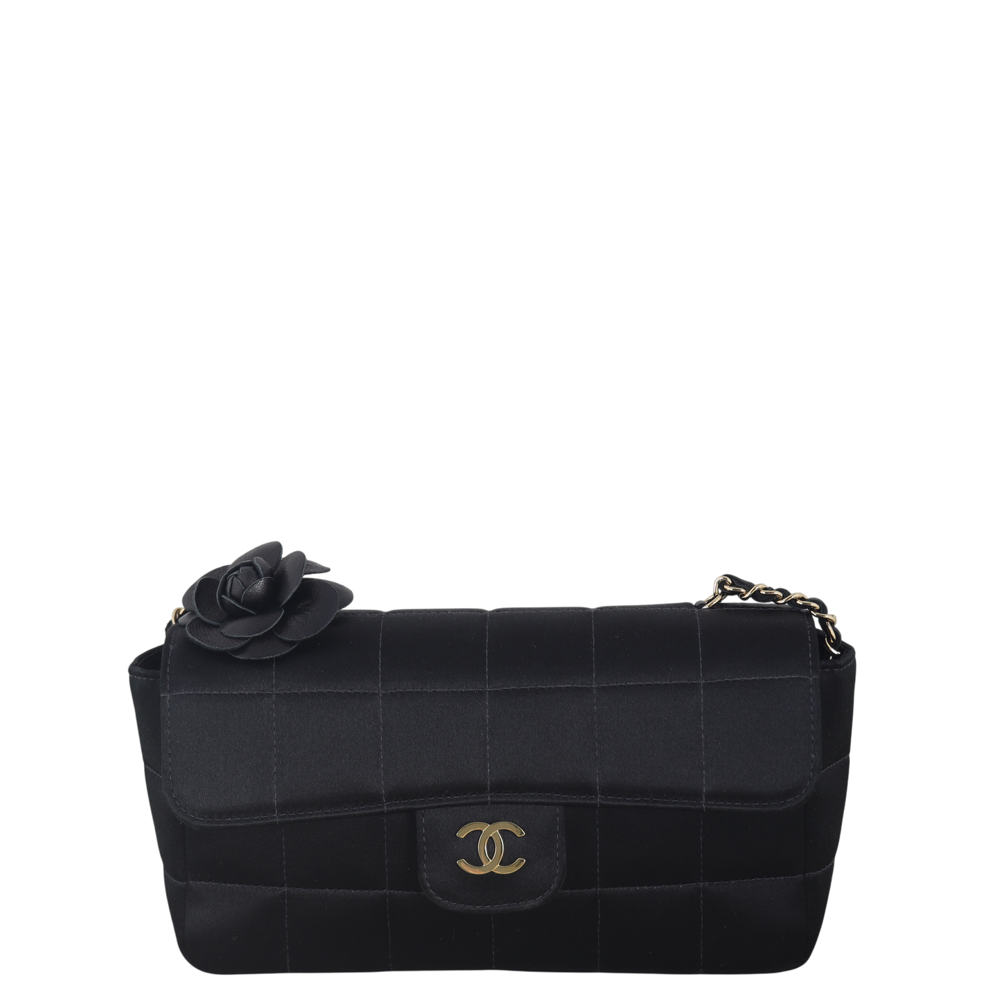 Chanel Camellia Satin Chocolate Bar Flap Bag Mini