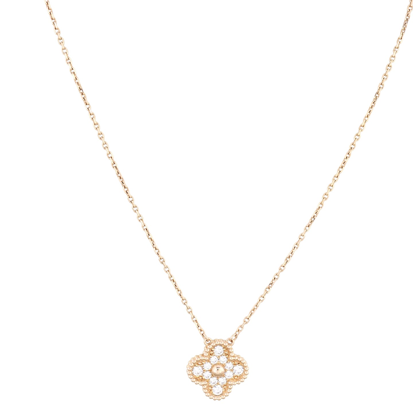 Van Cleef & Arpels Vintage Alhambra Diamond 18k Rose Gold Pendant Necklace