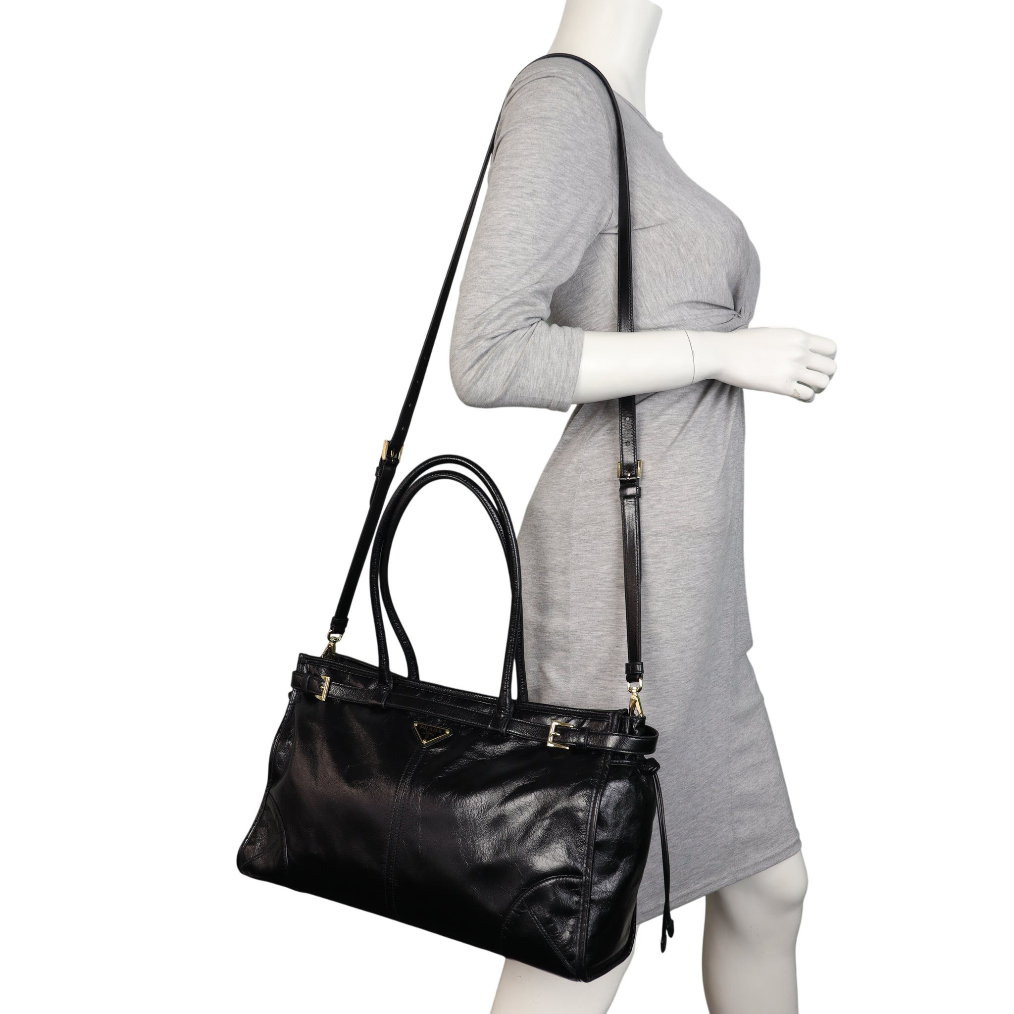 Prada Vitello Shine Bonnie Shoulder Bag Large