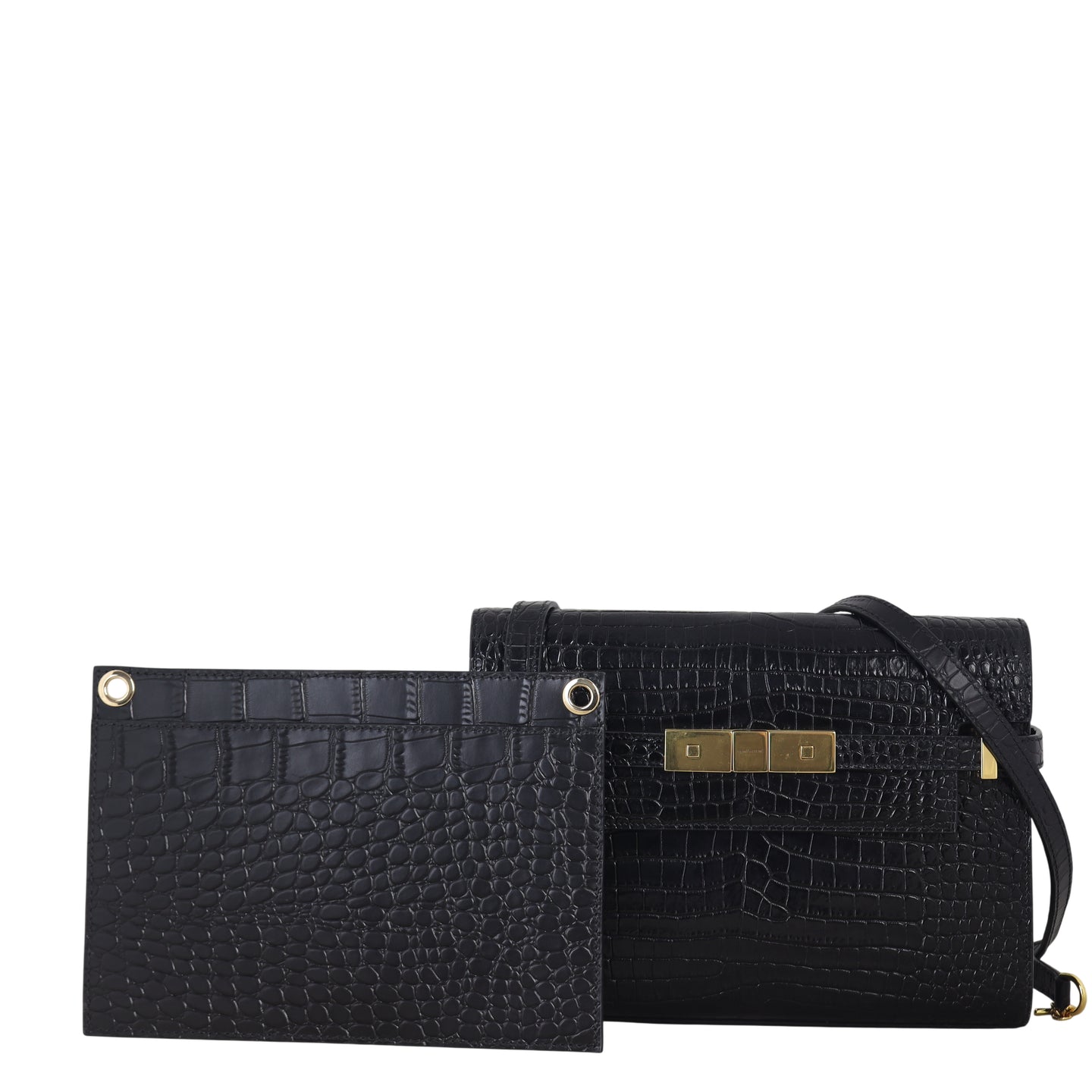 Saint Laurent Manhattan Shoulder Bag Small Croc Embossed