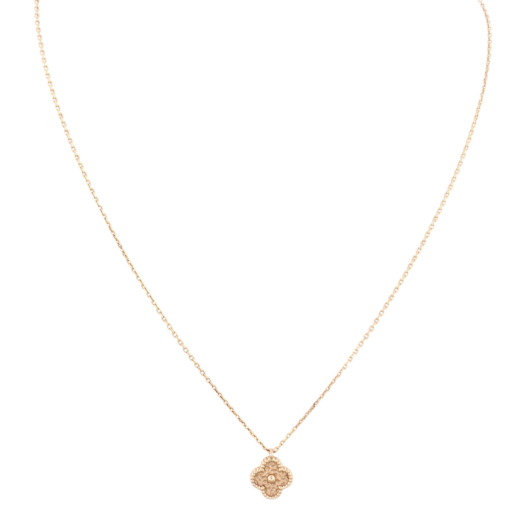Van Cleef & Arpels Sweet Alhambra Textured 18k Rose Gold Pendant Necklace