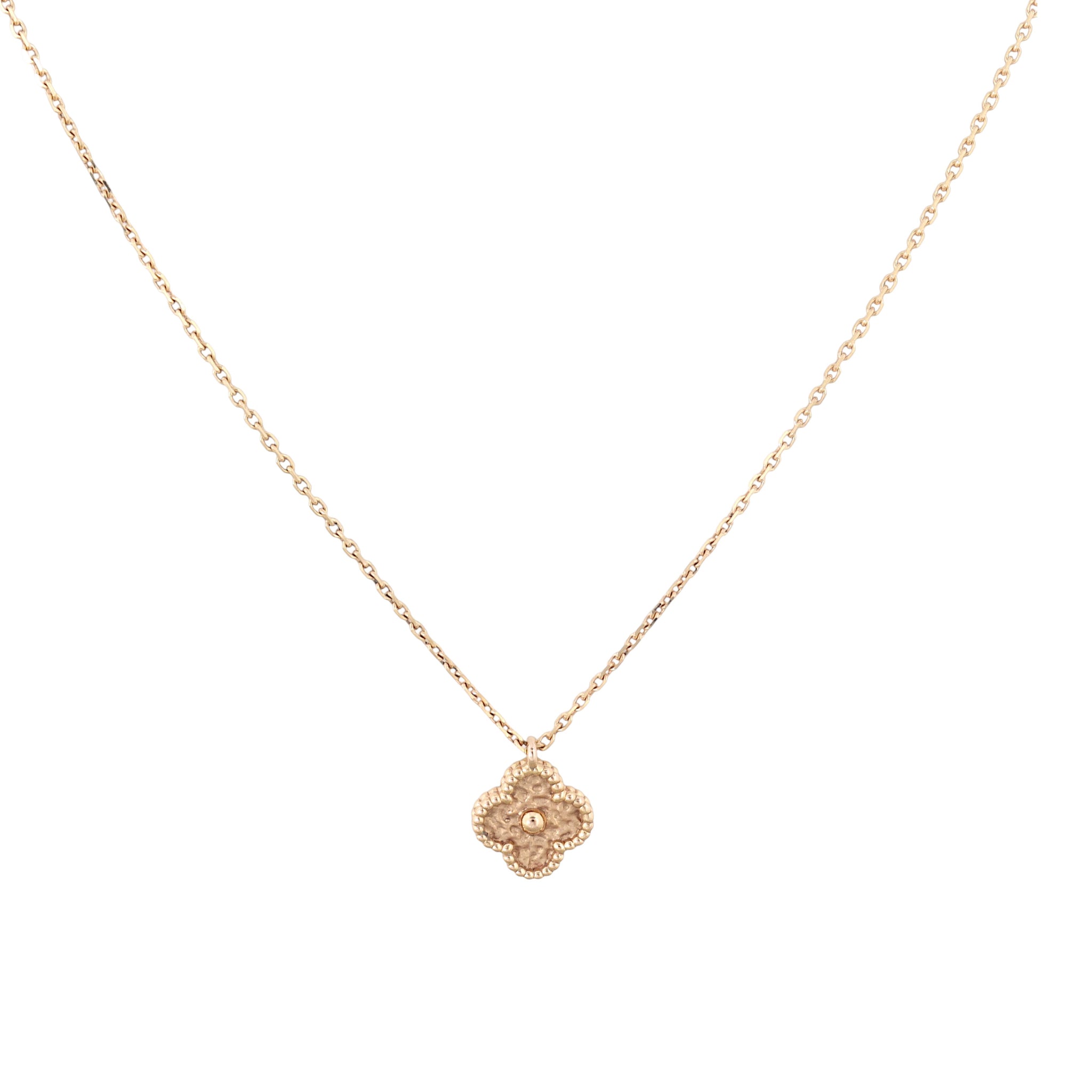 Van Cleef & Arpels Sweet Alhambra Textured 18k Rose Gold Pendant Necklace