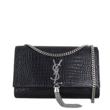 Saint Laurent Kate Tassel Chain Bag Medium Croc-Embossed