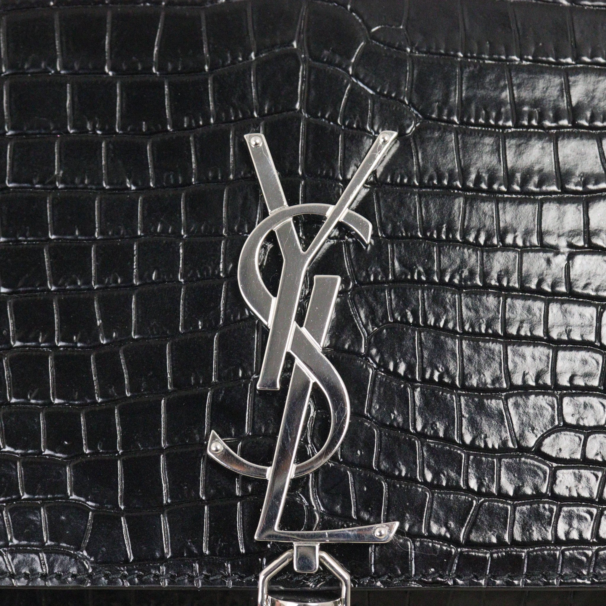 Saint Laurent Kate Tassel Chain Bag Medium Croc-Embossed
