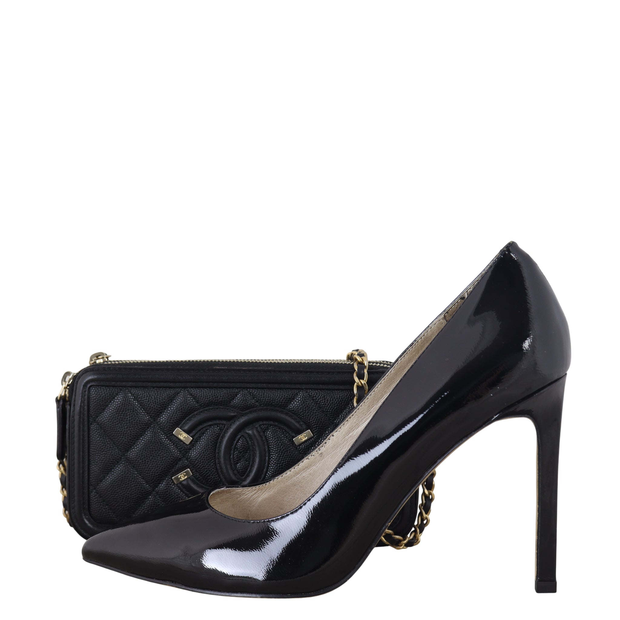 Chanel CC Filigree Double Zip Clutch on Chain