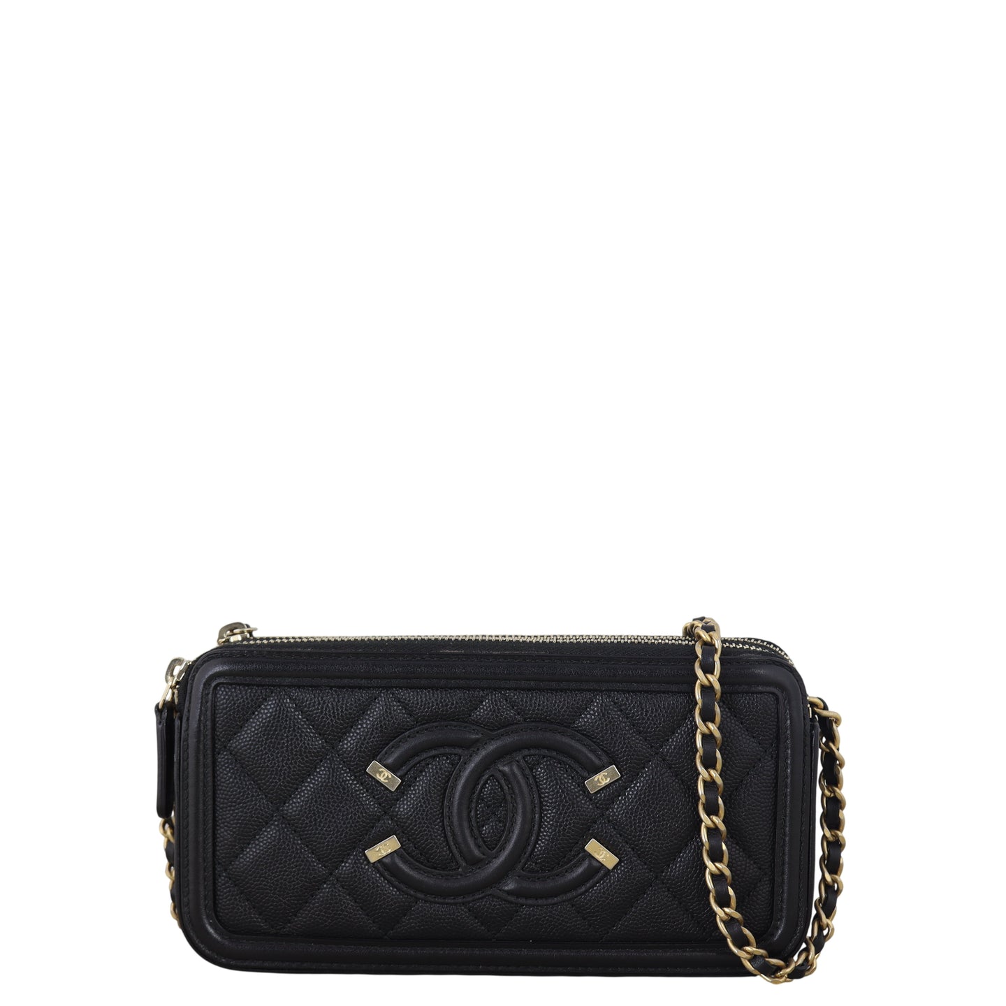 Chanel CC Filigree Double Zip Clutch on Chain