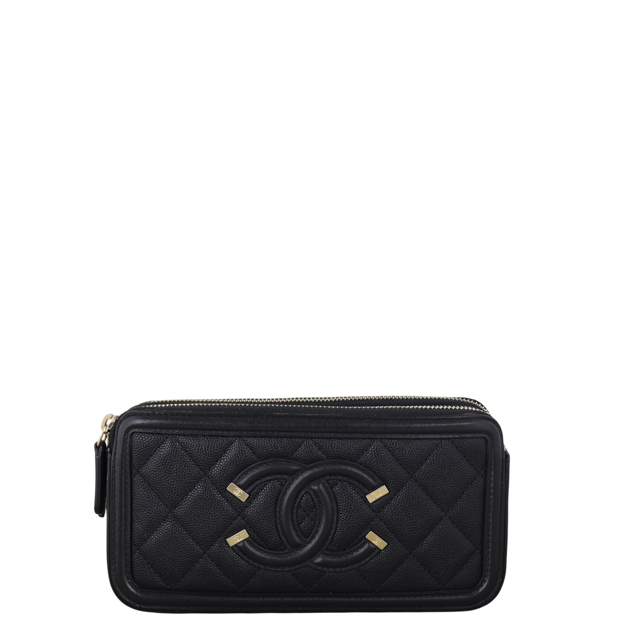Chanel CC Filigree Double Zip Clutch on Chain