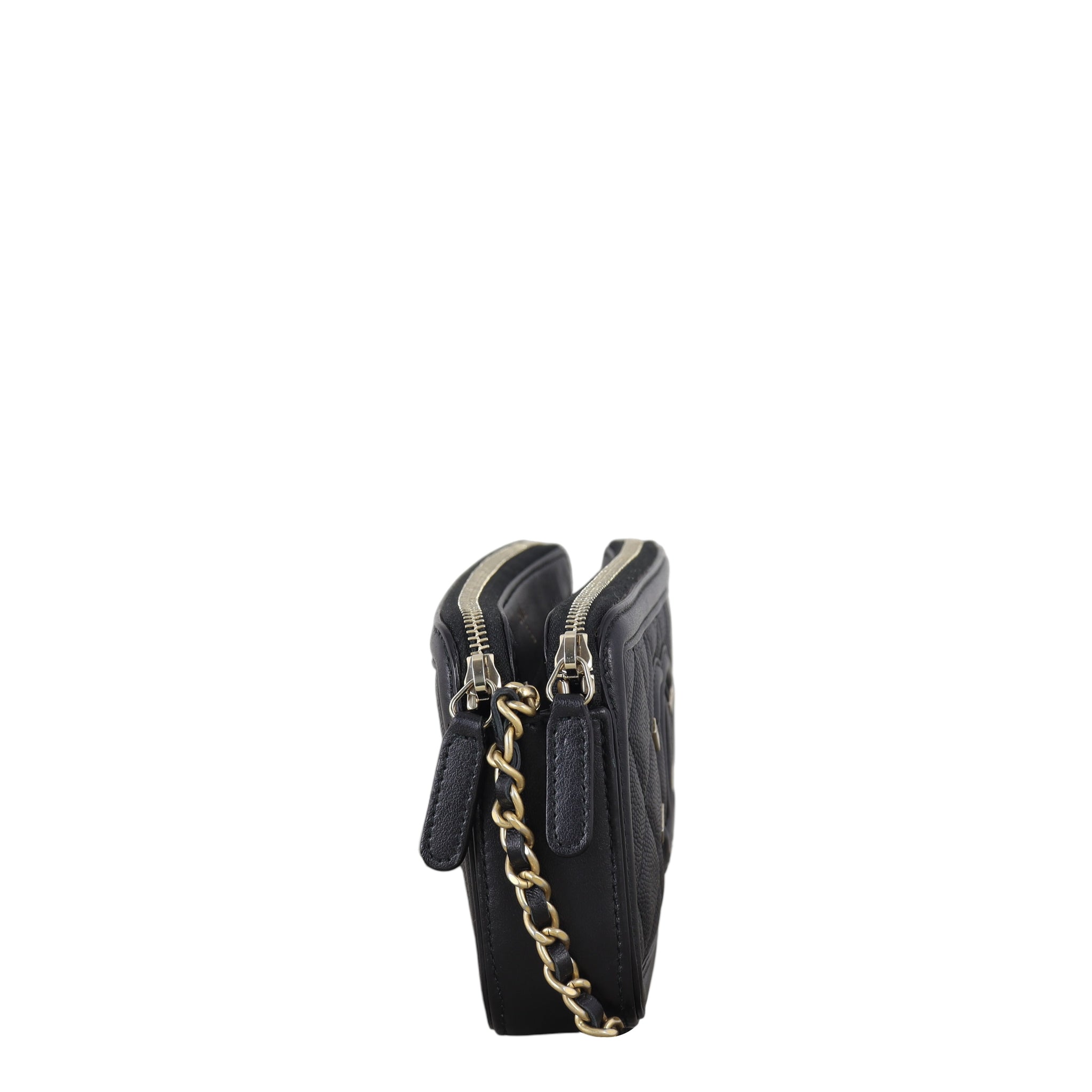 Chanel CC Filigree Double Zip Clutch on Chain