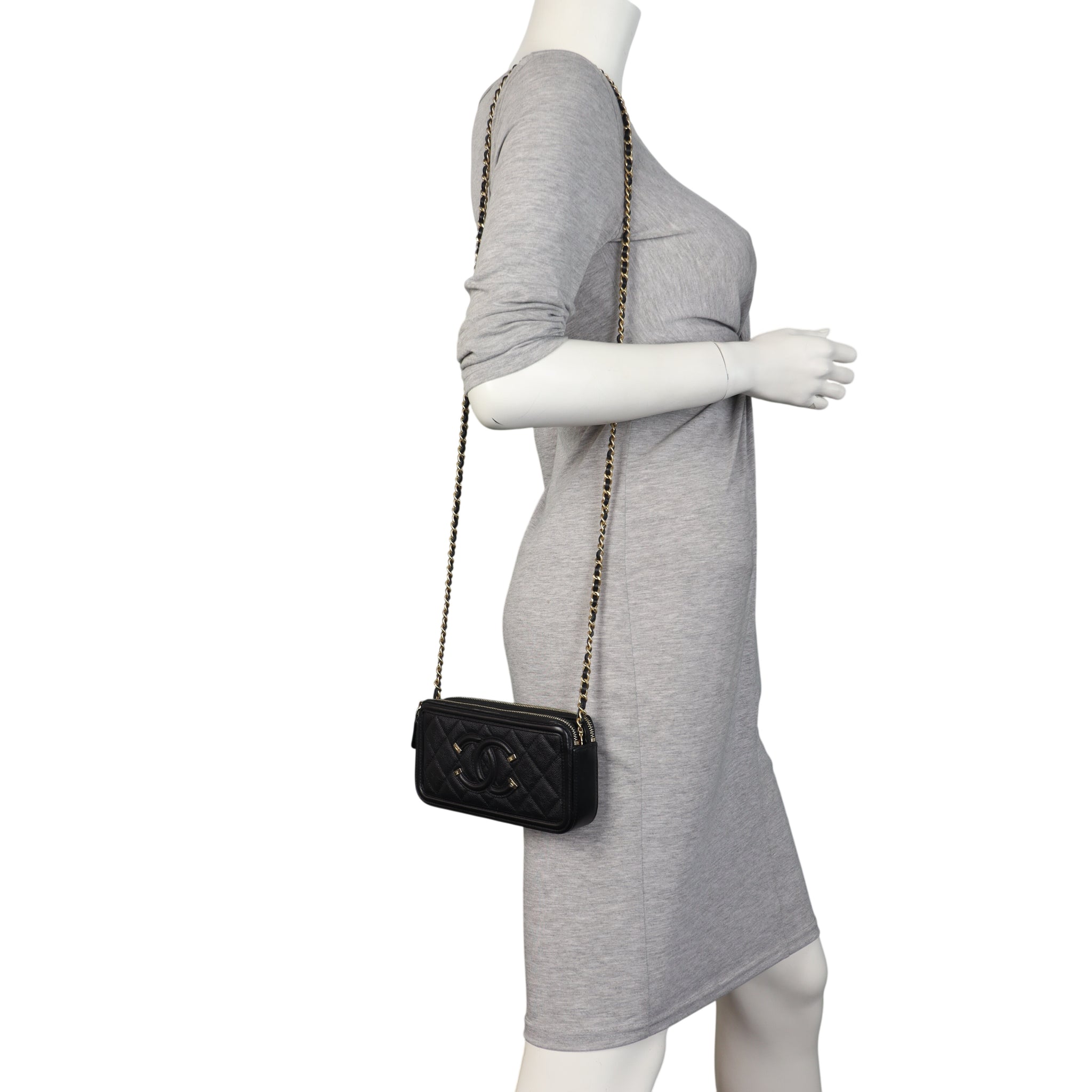 Chanel CC Filigree Double Zip Clutch on Chain