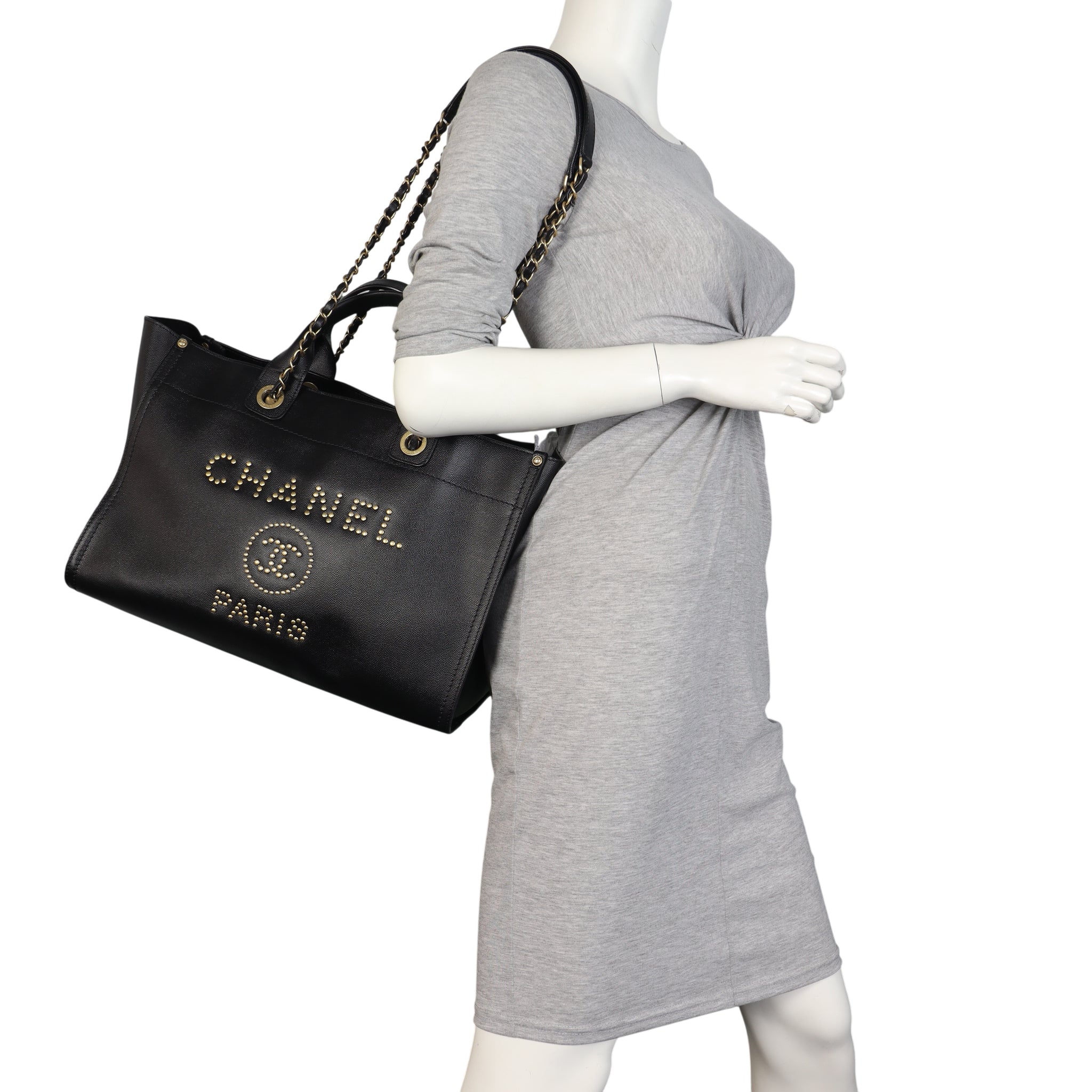 Chanel Deauville Large Tote Studded Leather