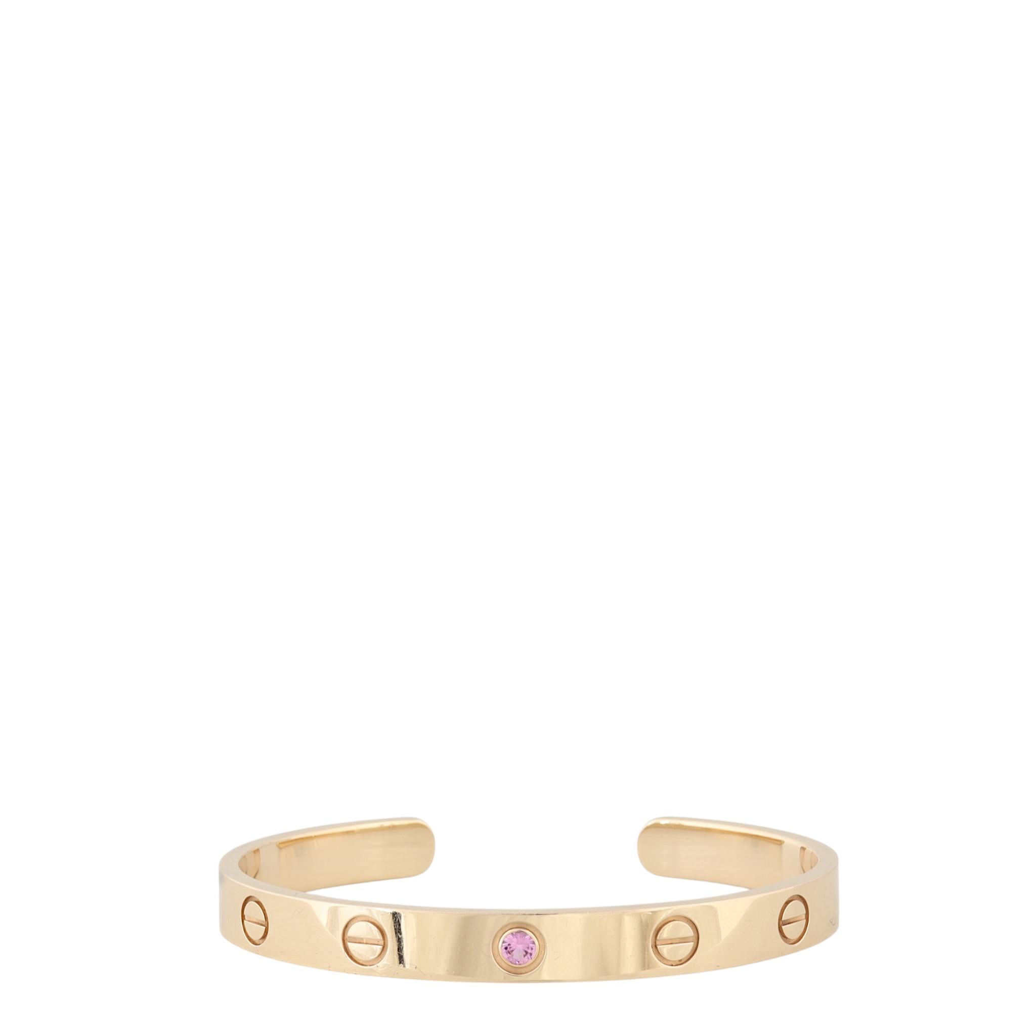 Cartier Love Cuff Bracelet Pink Sapphire 18k Rose Gold