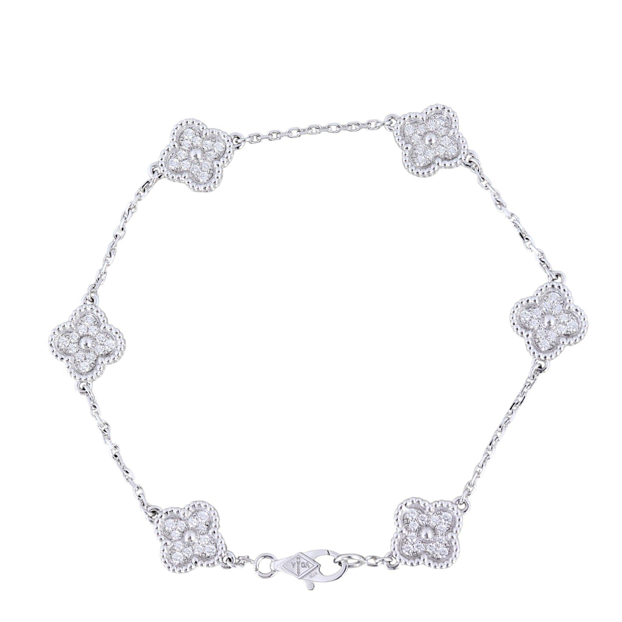 Van Cleef & Arpels Sweet Alhambra 6 Motif Diamond 18k White Gold Bracelet
