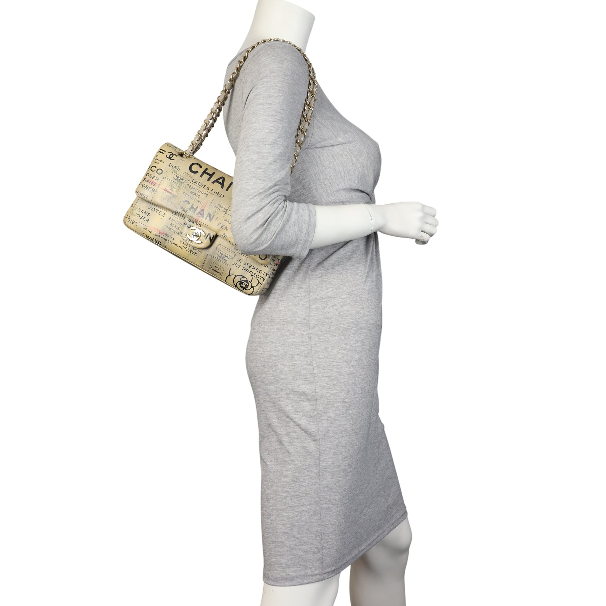 Chanel Classic Double Flap Medium Hand Painted Newspaper