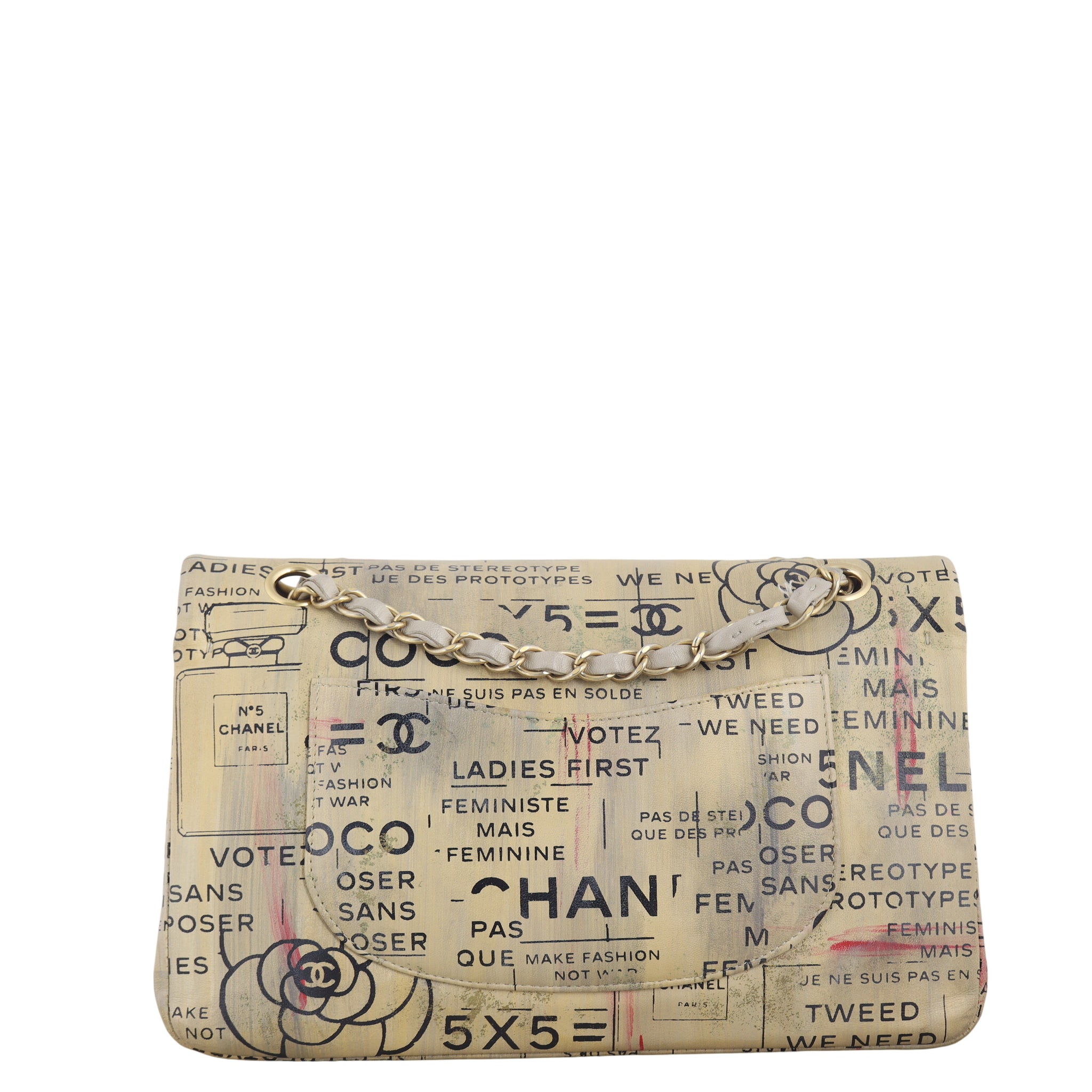 Chanel Classic Double Flap Medium Hand Painted Newspaper