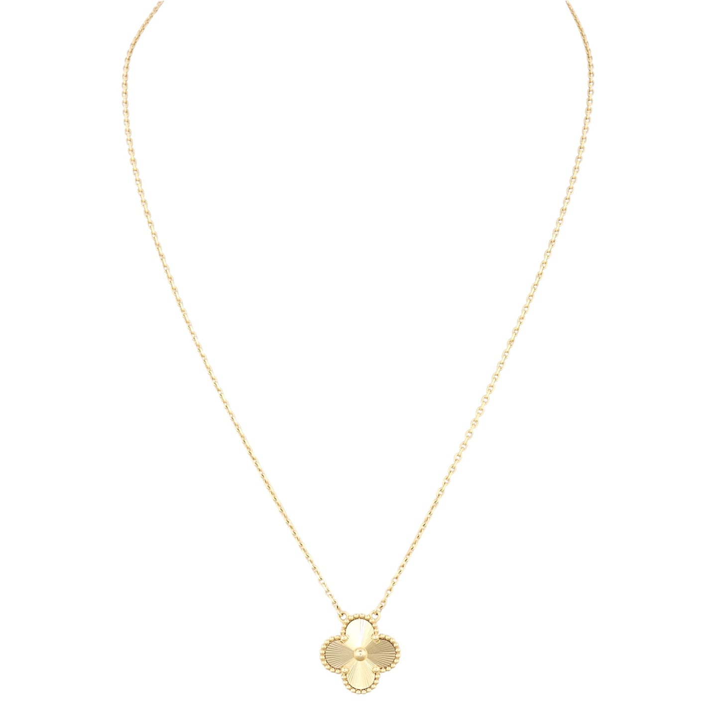 Van Cleef & Arpels Vintage Alhambra Guilloche 18k Yellow Gold Pendant Necklace