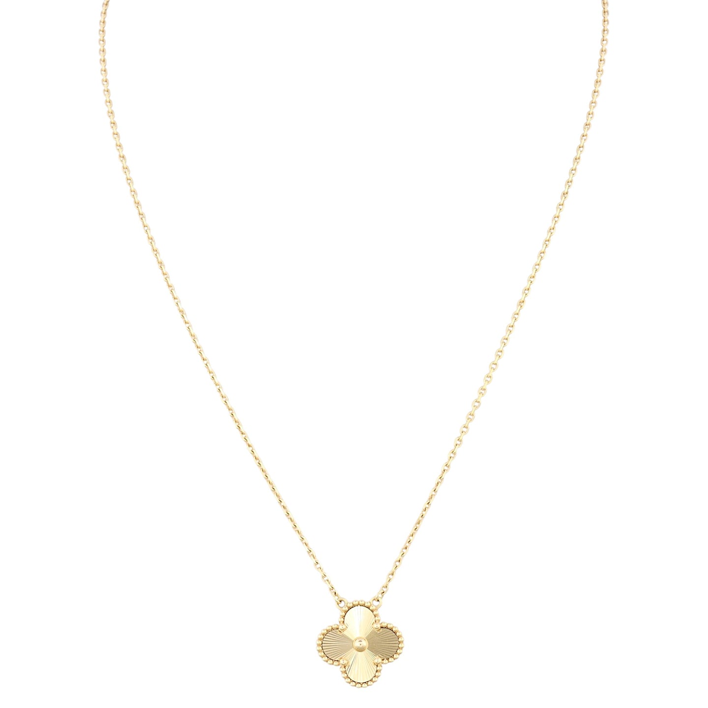 Van Cleef & Arpels Vintage Alhambra Guilloche 18k Yellow Gold Pendant Necklace