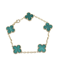Van Cleef & Arpels Vintage Alhambra 5 Motif Malachite 18k Yellow Gold Bracelet