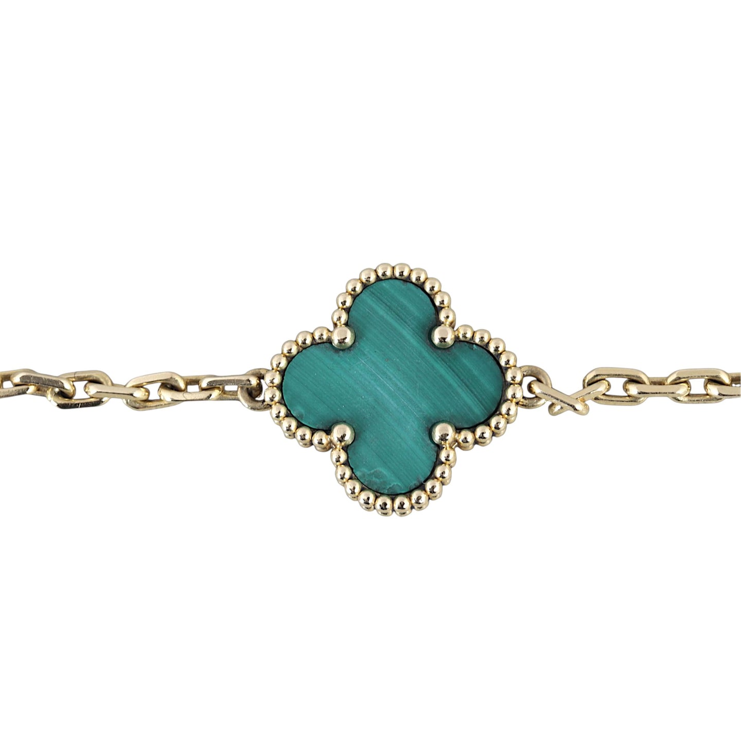 Van Cleef & Arpels Vintage Alhambra 5 Motif Malachite 18k Yellow Gold Bracelet