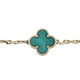 Van Cleef & Arpels Vintage Alhambra 5 Motif Malachite 18k Yellow Gold Bracelet