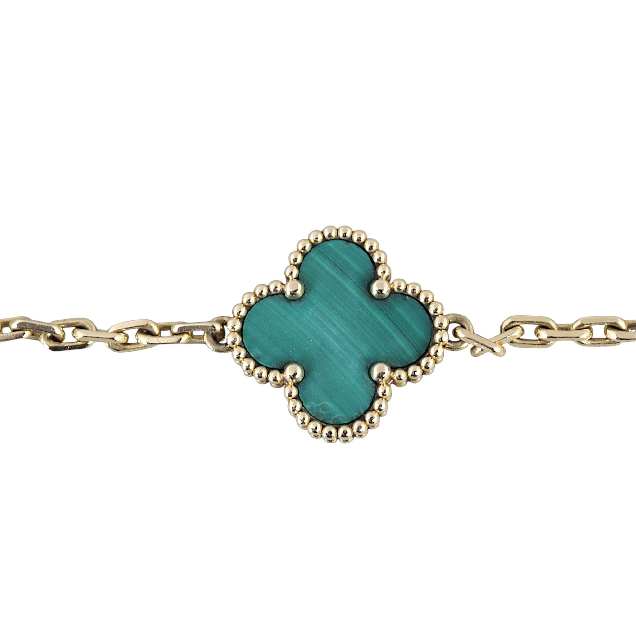 Van Cleef & Arpels Vintage Alhambra 5 Motif Malachite 18k Yellow Gold Bracelet