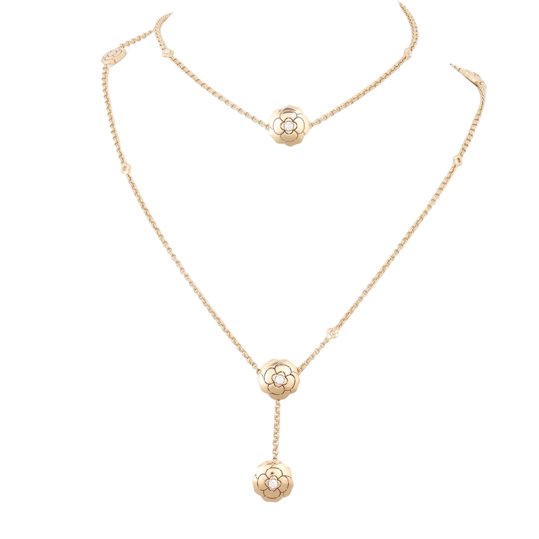 Chanel Les Infinis de Camelia Diamond 18k Rose Gold Transformable Long Necklace