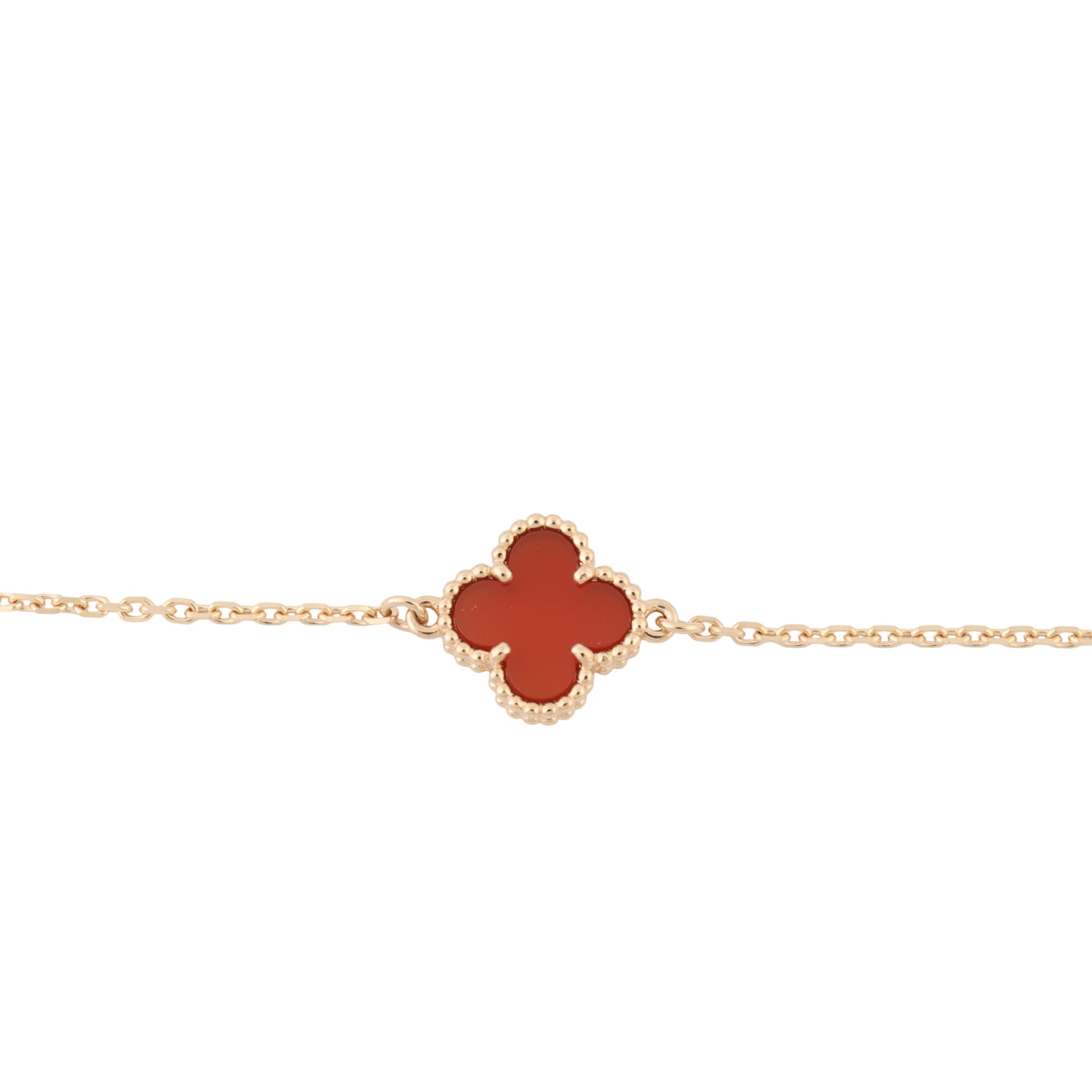 Van Cleef & Arpels Sweet Alhambra 1 Motif Carnelian 18k Rose Gold Bracelet