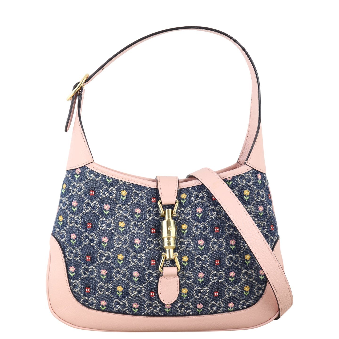 Gucci Jackie 1961 GG Denim Floral Small Hobo