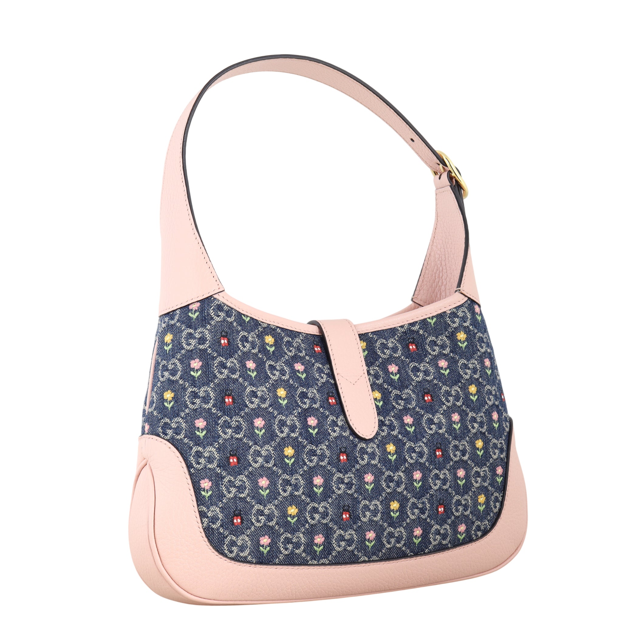 Gucci Jackie 1961 GG Denim Floral Small Hobo