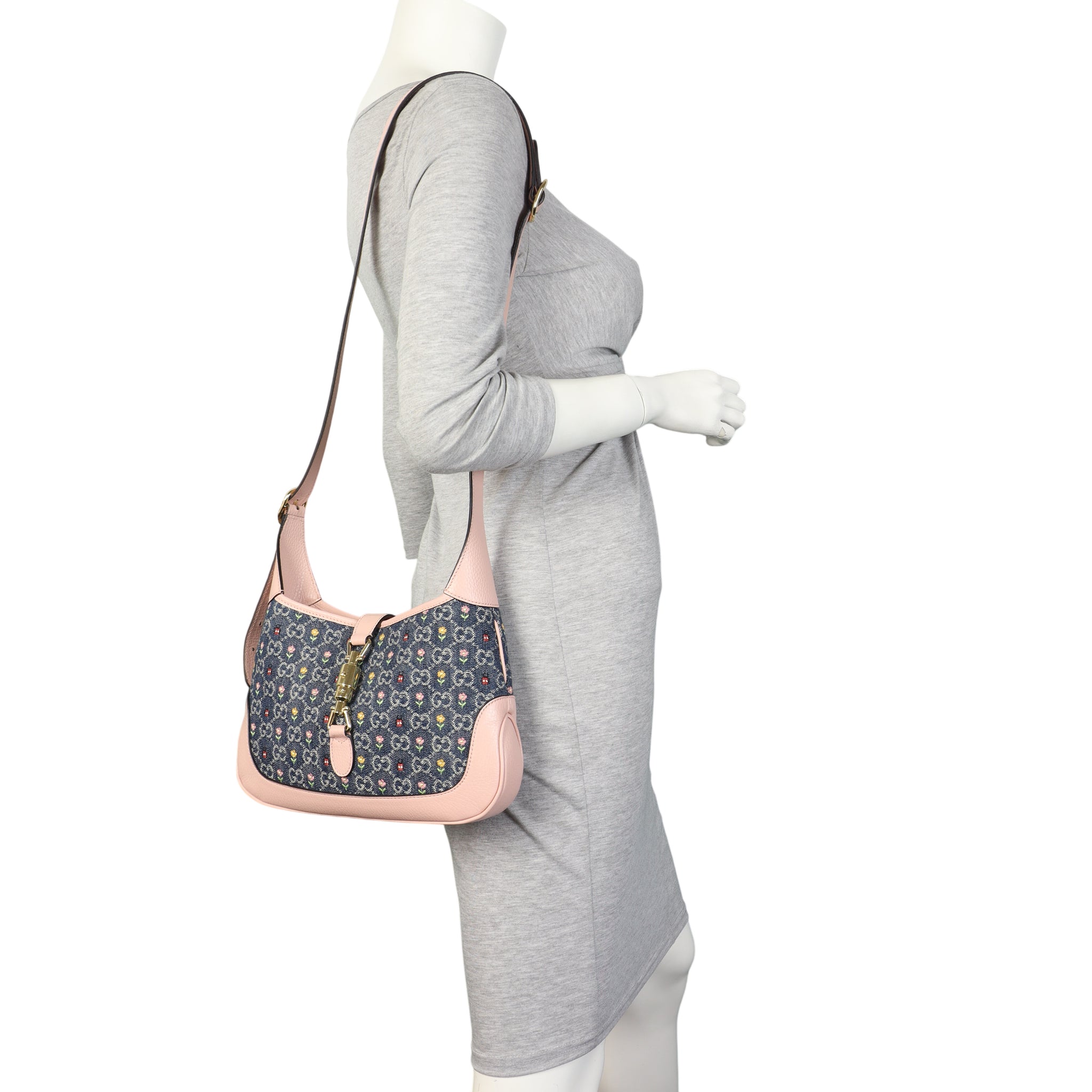 Gucci Jackie 1961 GG Denim Floral Small Hobo