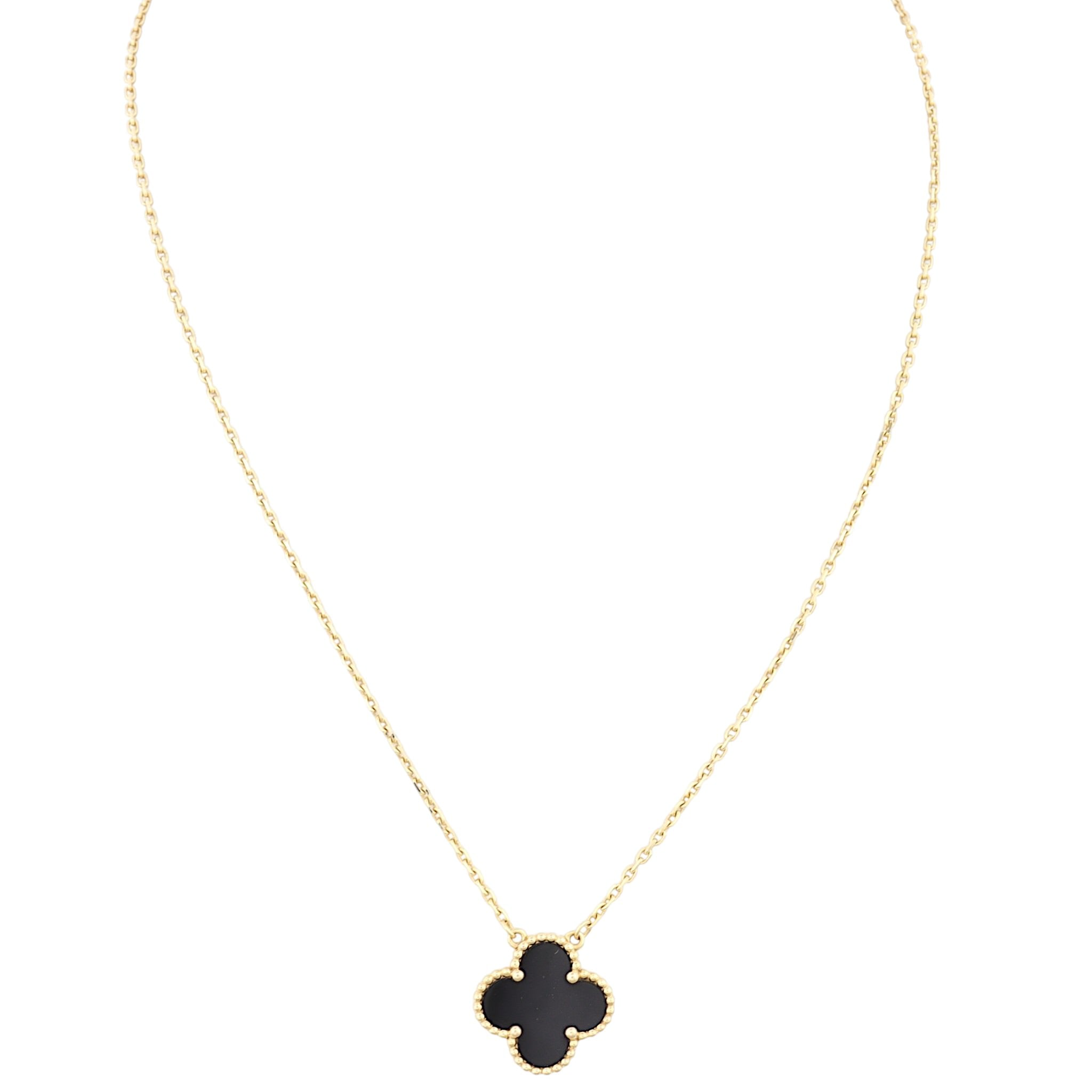 Van Cleef & Arpels Vintage Alhambra Onyx 18k Yellow Gold Pendant Necklace
