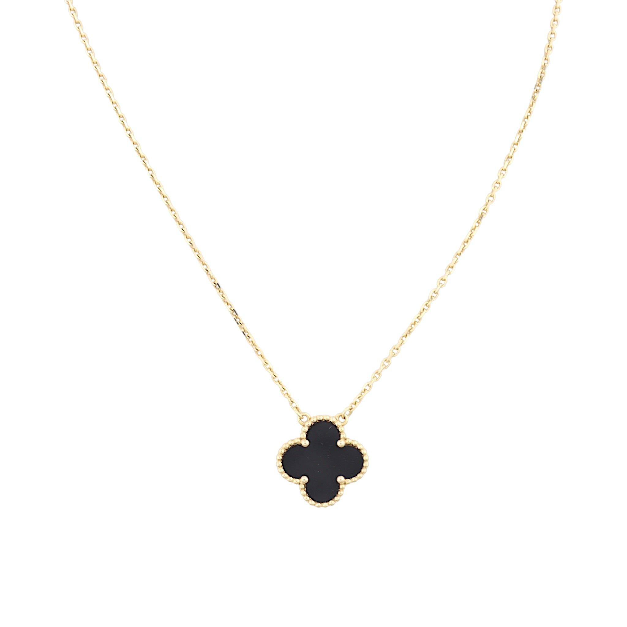 Van Cleef & Arpels Vintage Alhambra Onyx 18k Yellow Gold Pendant Necklace