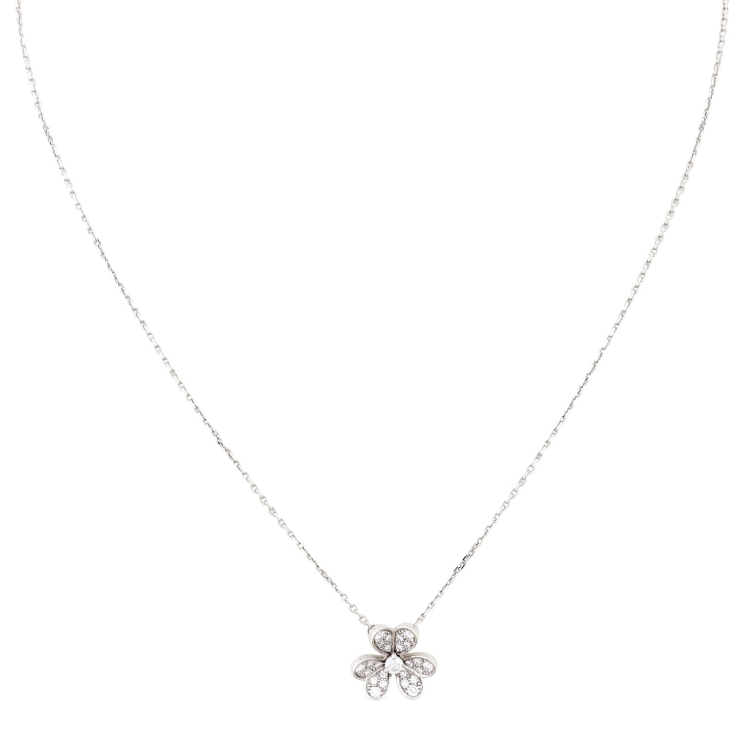 Van Cleef & Arpels Frivole Diamond 18k White Gold Chain Necklace Mini