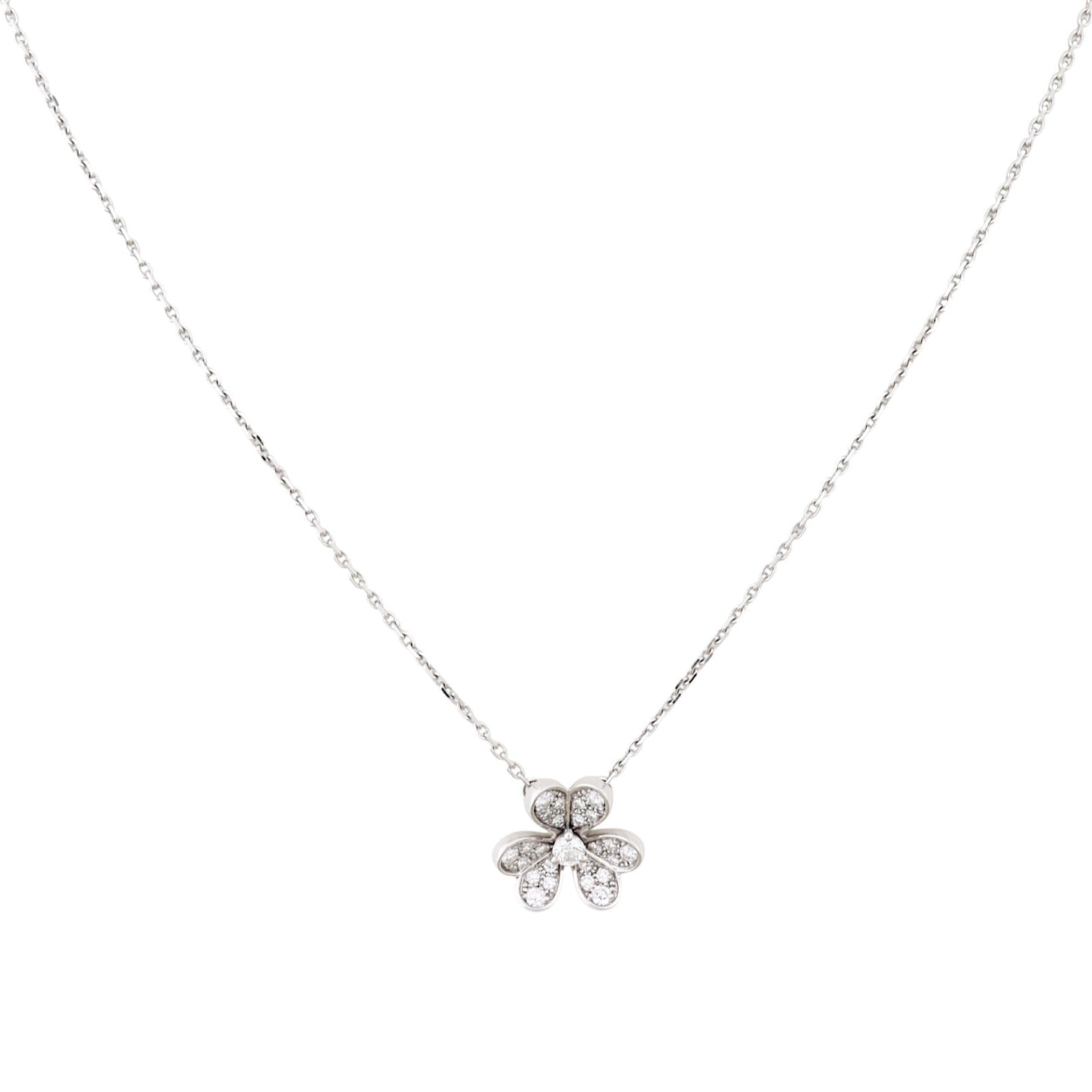 Van Cleef & Arpels Frivole Diamond 18k White Gold Chain Necklace Mini