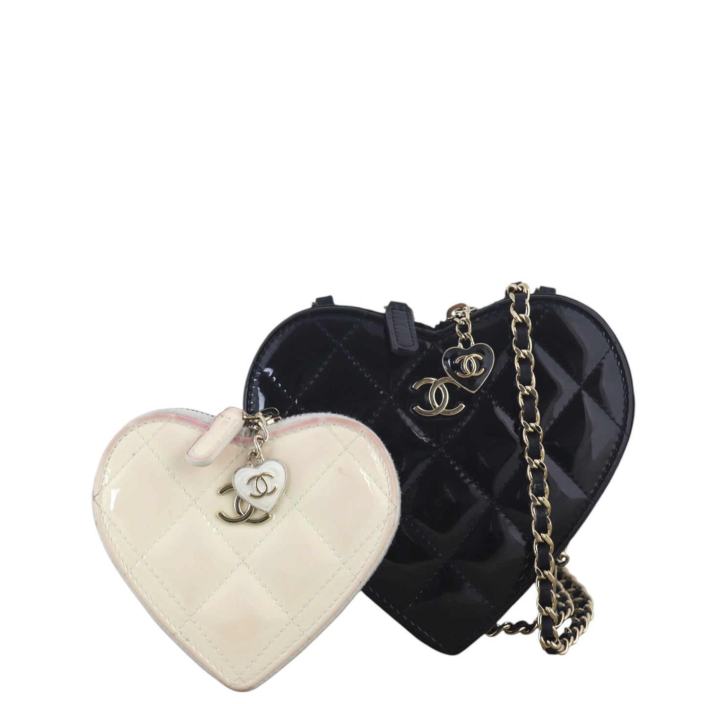Chanel CC Double Heart Clutch With Chain