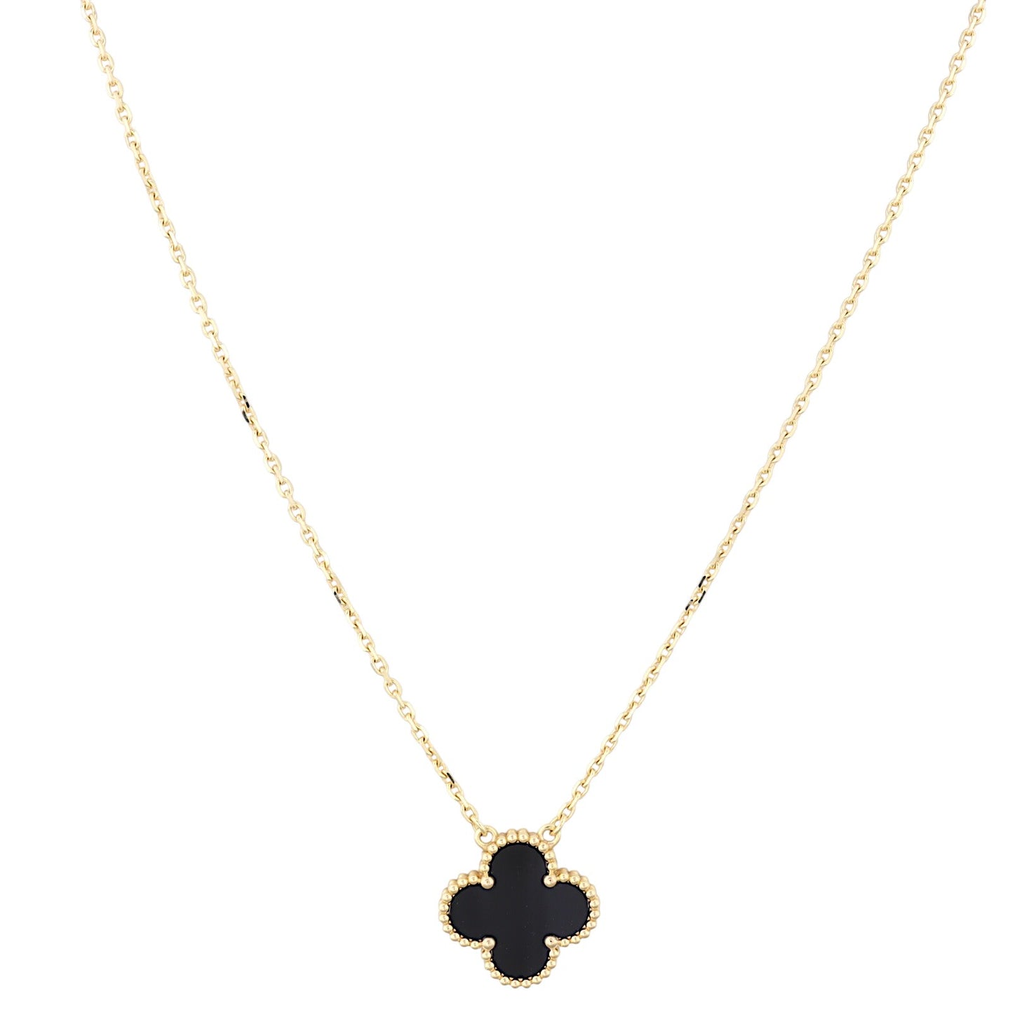 Van Cleef & Arpels Vintage Alhambra Onyx 18k Yellow Gold Pendant Necklace