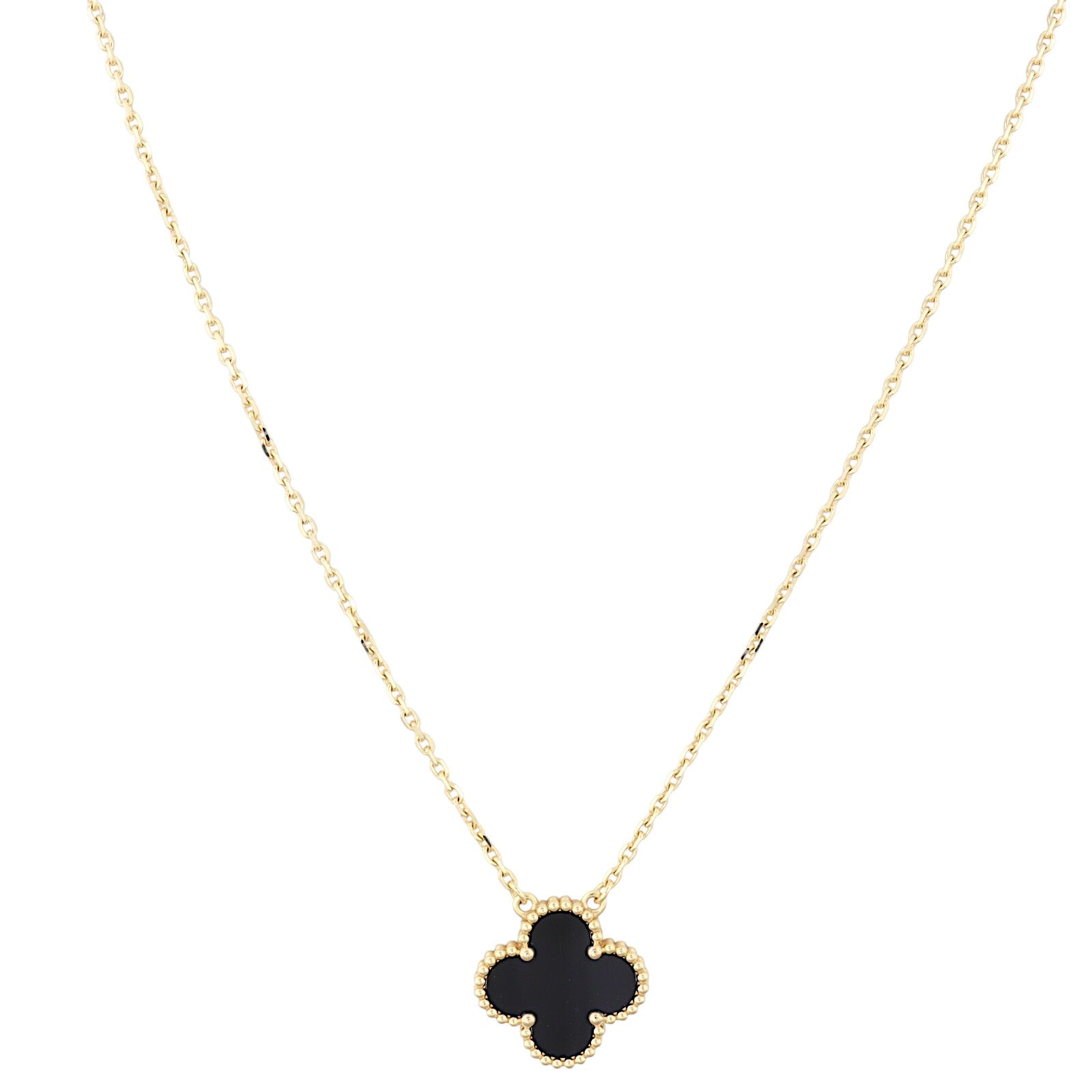Van Cleef & Arpels Vintage Alhambra Onyx 18k Yellow Gold Pendant Necklace