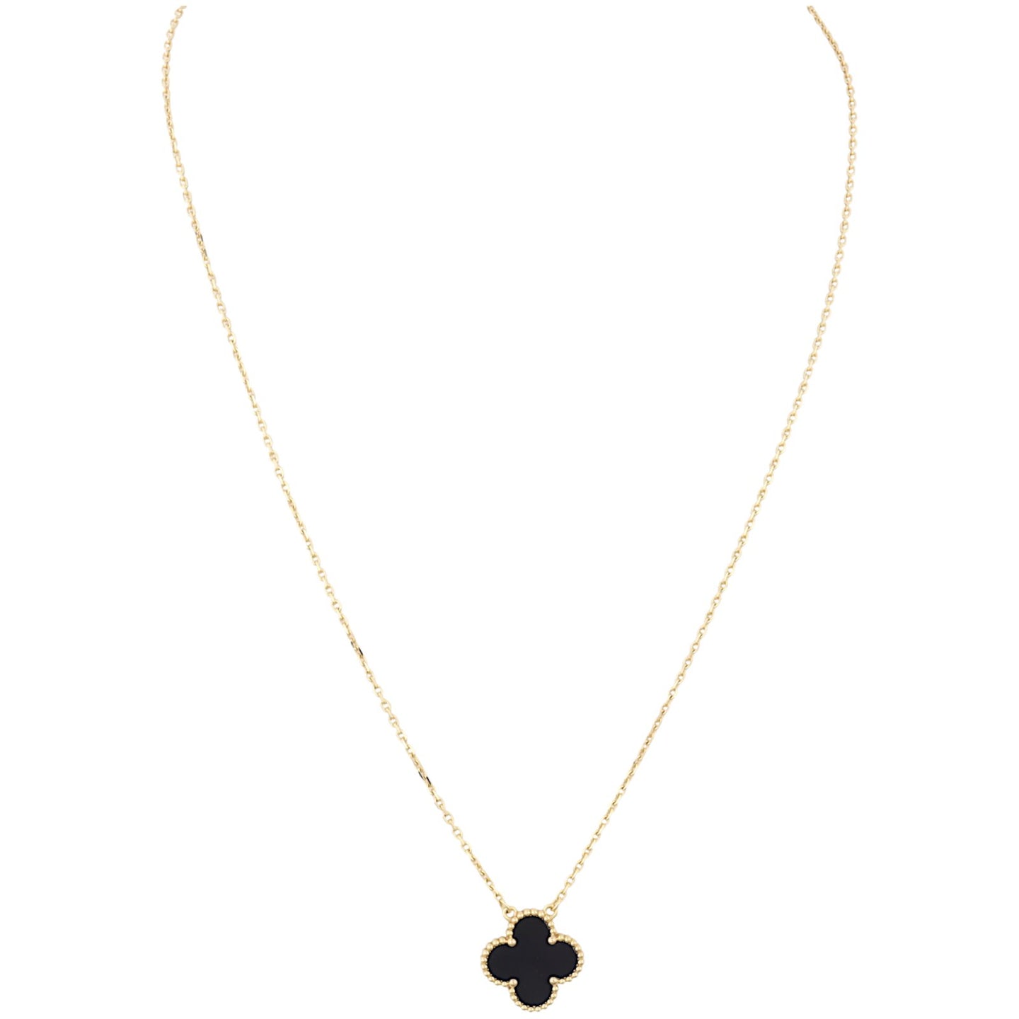 Van Cleef & Arpels Vintage Alhambra Onyx 18k Yellow Gold Pendant Necklace