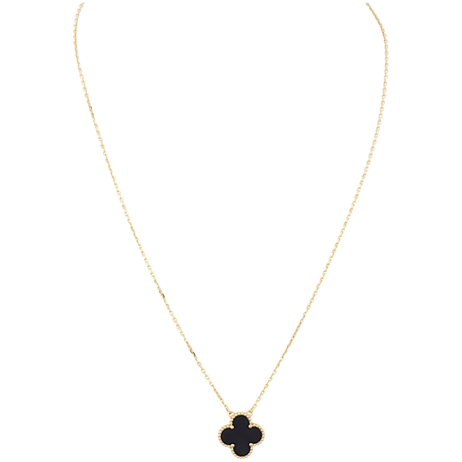 Van Cleef & Arpels Vintage Alhambra Onyx 18k Yellow Gold Pendant Necklace
