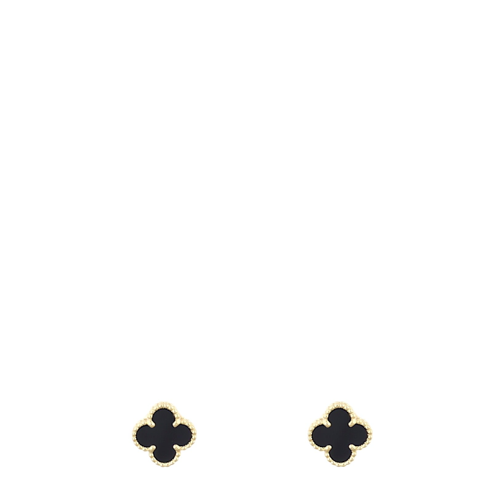 Van Cleef & Arpels Sweet Alhambra Onyx 18k Yellow Gold Stud Earrings