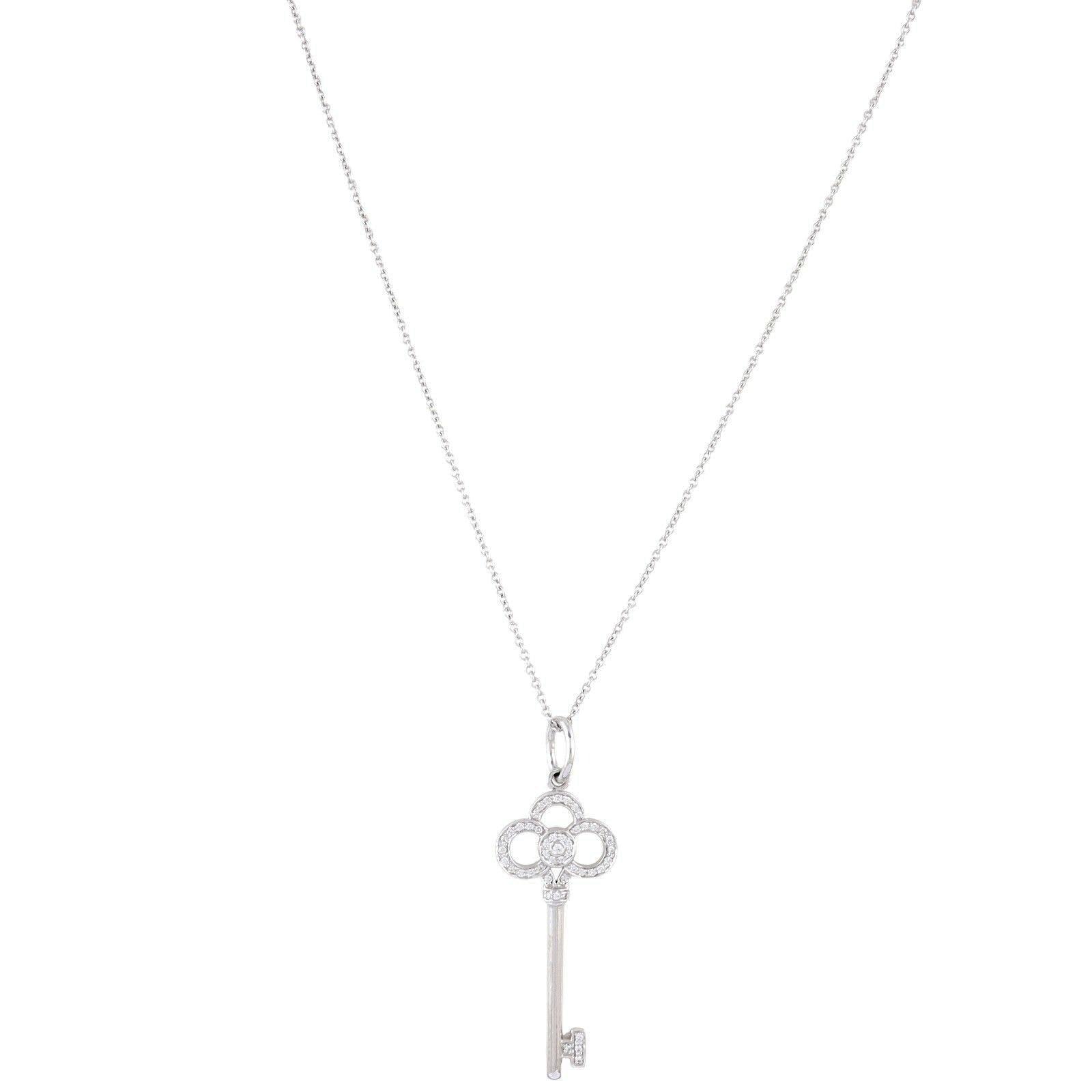 Tiffany & Co Crown Key 18k White Gold Diamond Pendant