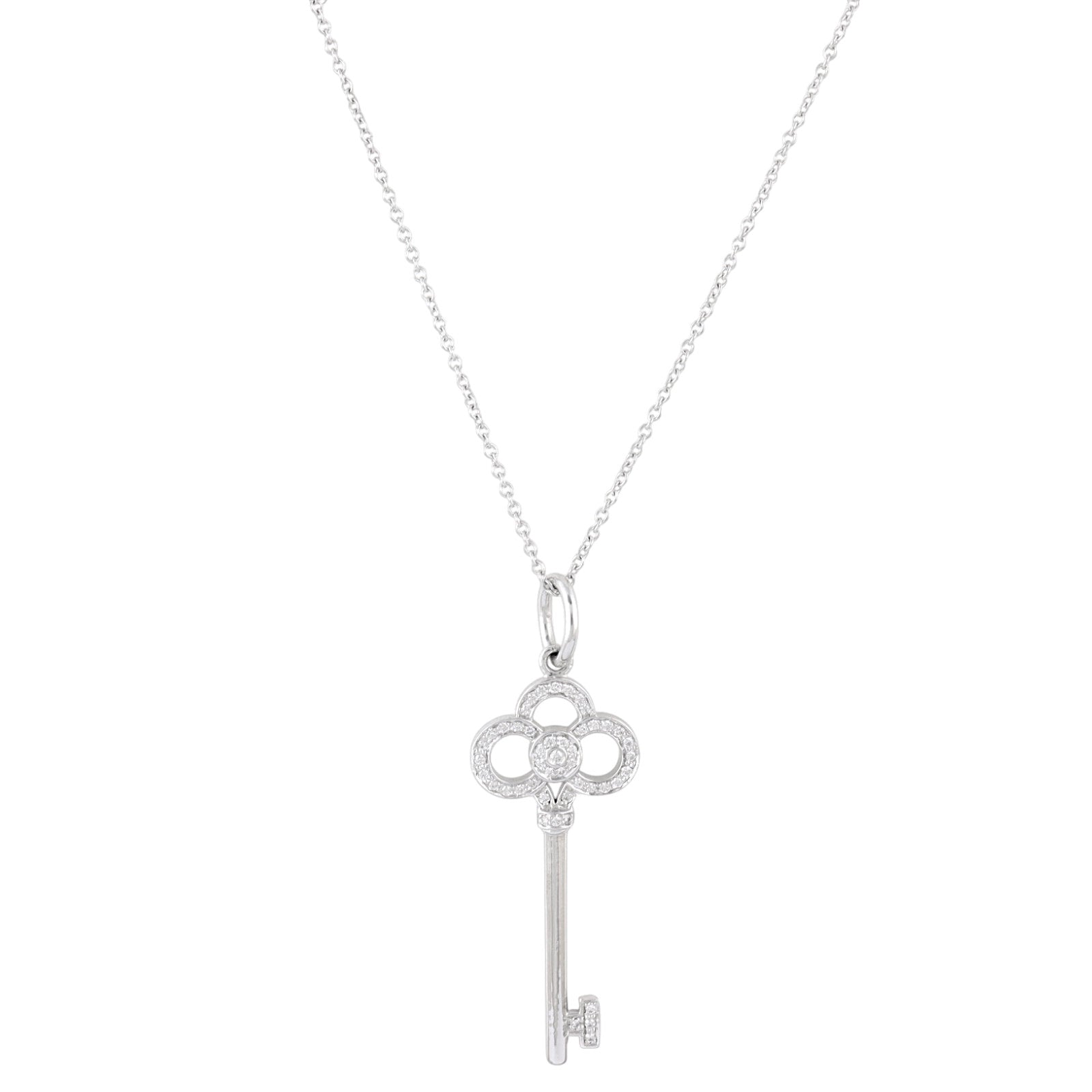 Tiffany & Co Crown Key 18k White Gold Diamond Pendant