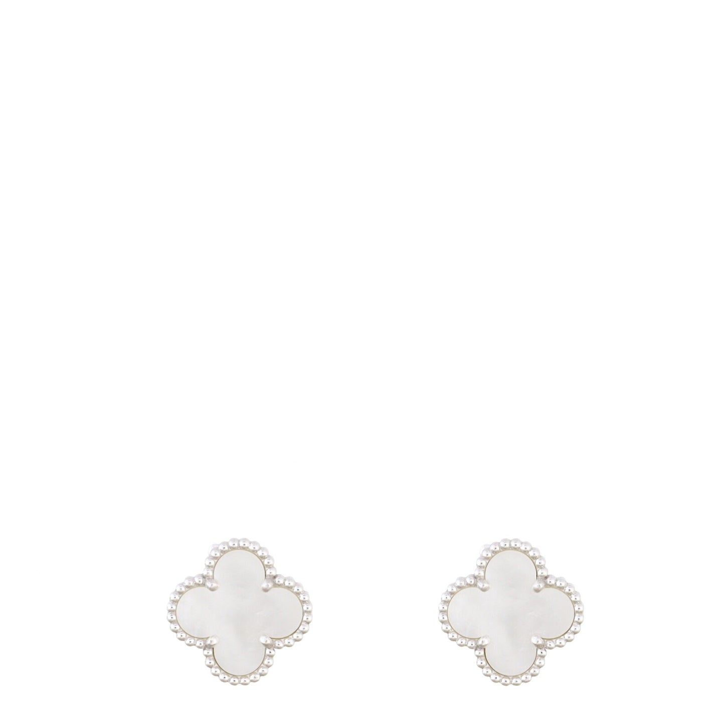 Van Cleef & Arpels Vintage Alhambra Mother of Pearl 18k White Gold Stud Earrings