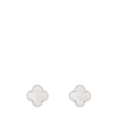 Van Cleef & Arpels Vintage Alhambra Mother of Pearl 18k White Gold Stud Earrings