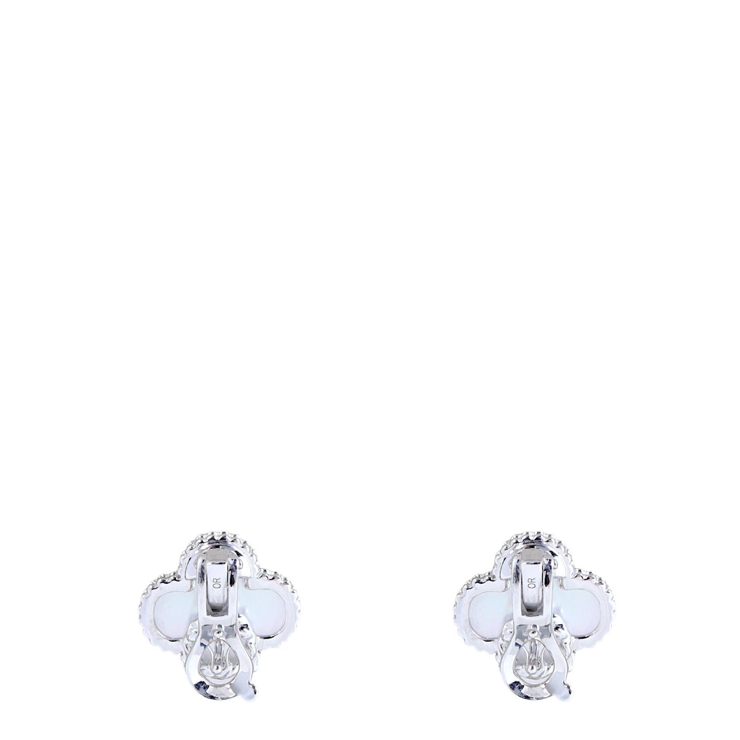 Van Cleef & Arpels Vintage Alhambra Mother of Pearl 18k White Gold Stud Earrings